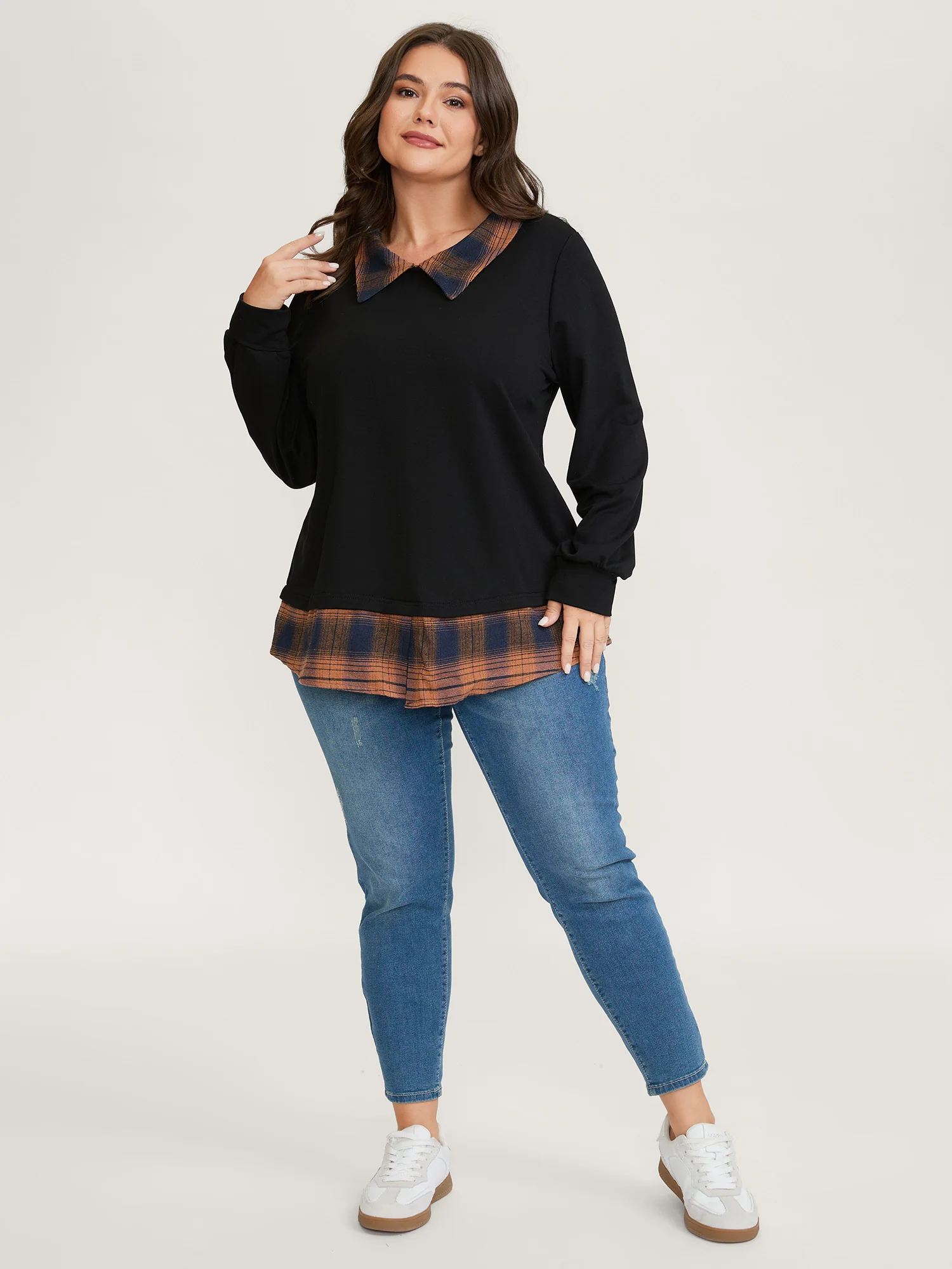 2-in-1 Stretchy Checkered Print Sweatshirt - Image 3