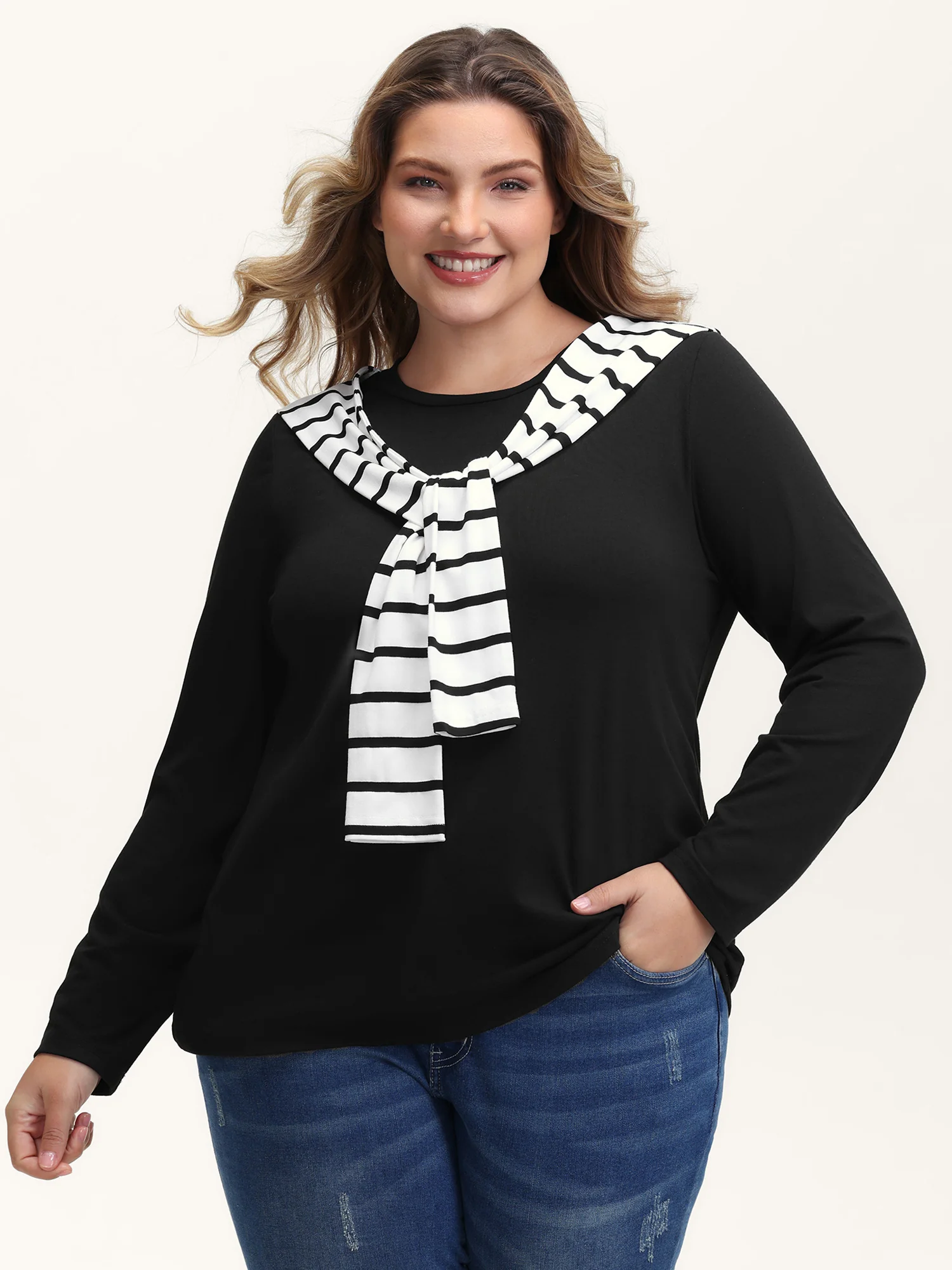 2-in-1 Striped Color Contrast T-Shirt - Image 2
