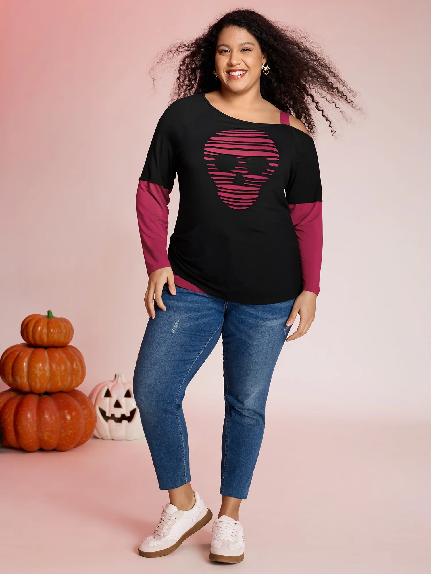 2-in-1 Supersoft Spooky Skull Print T-Shirt - Image 3