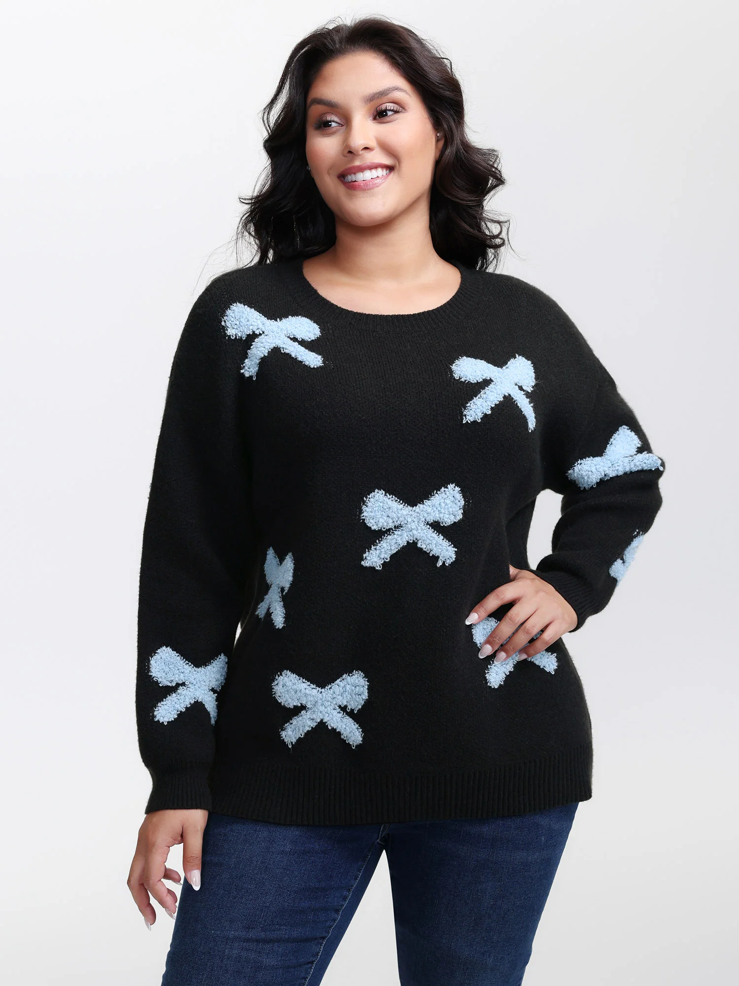 3D Bowknot Jacquard Textured Pullover