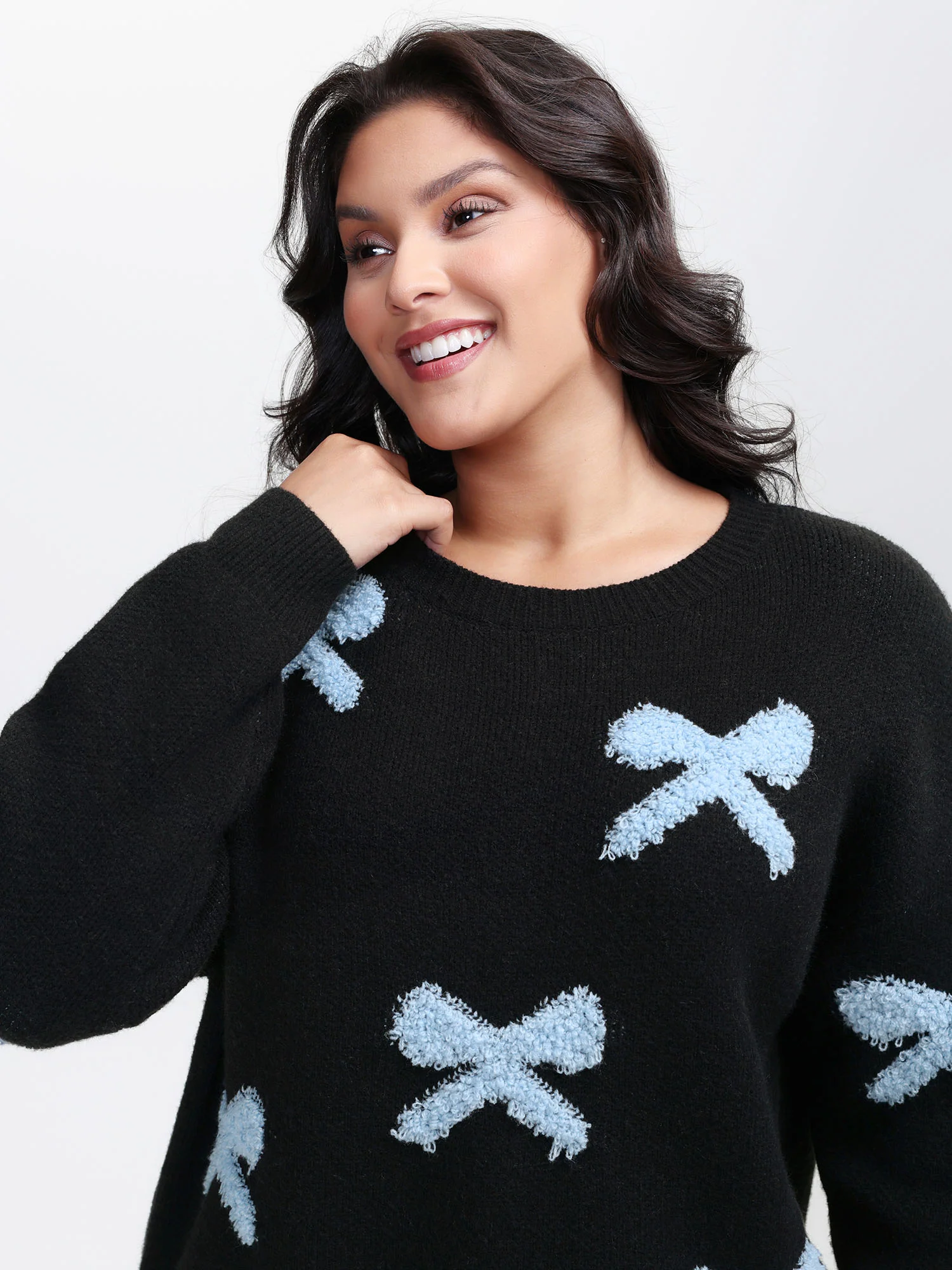 3D Bowknot Jacquard Textured Pullover - Image 2