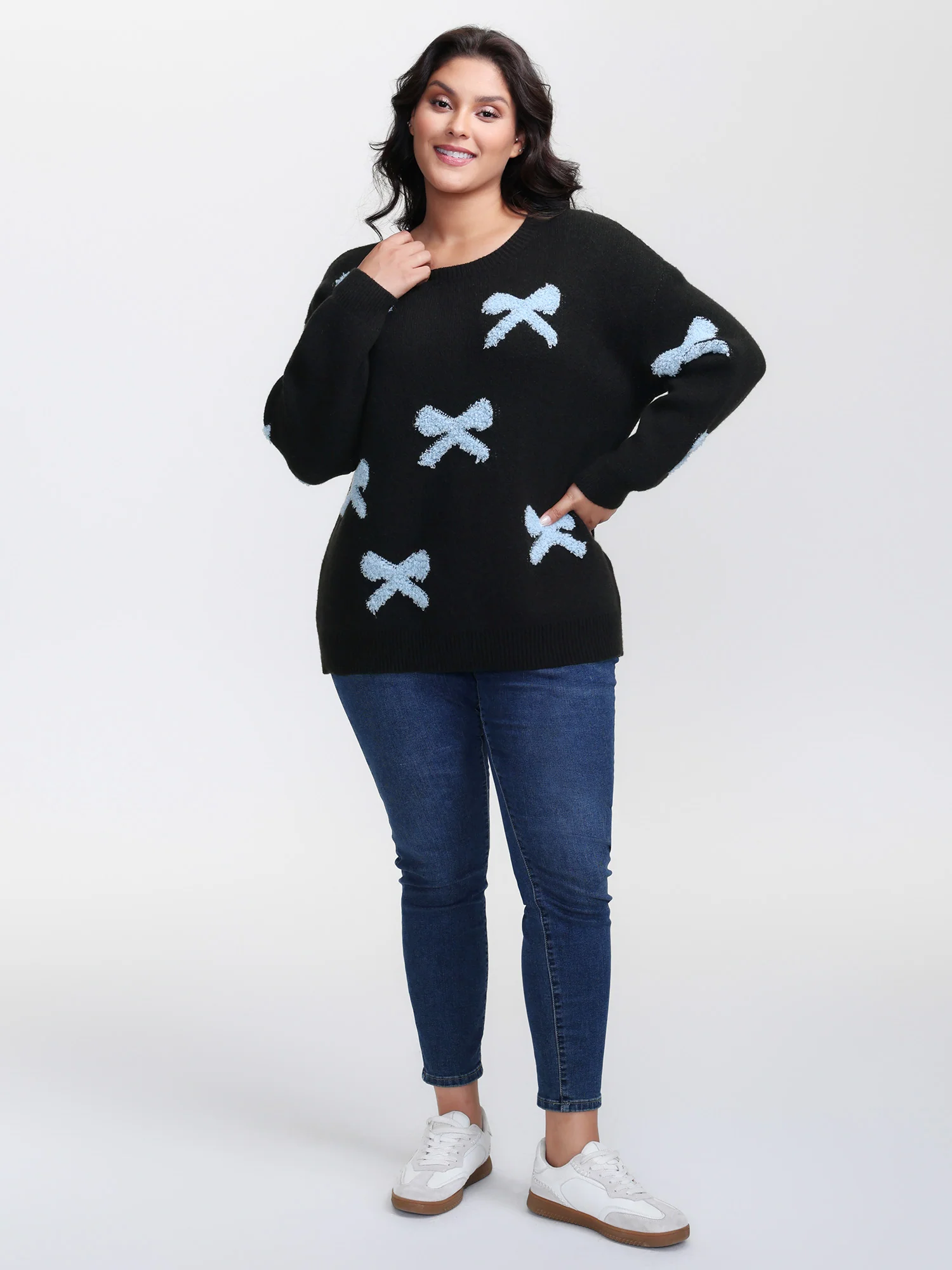 3D Bowknot Jacquard Textured Pullover - Image 3