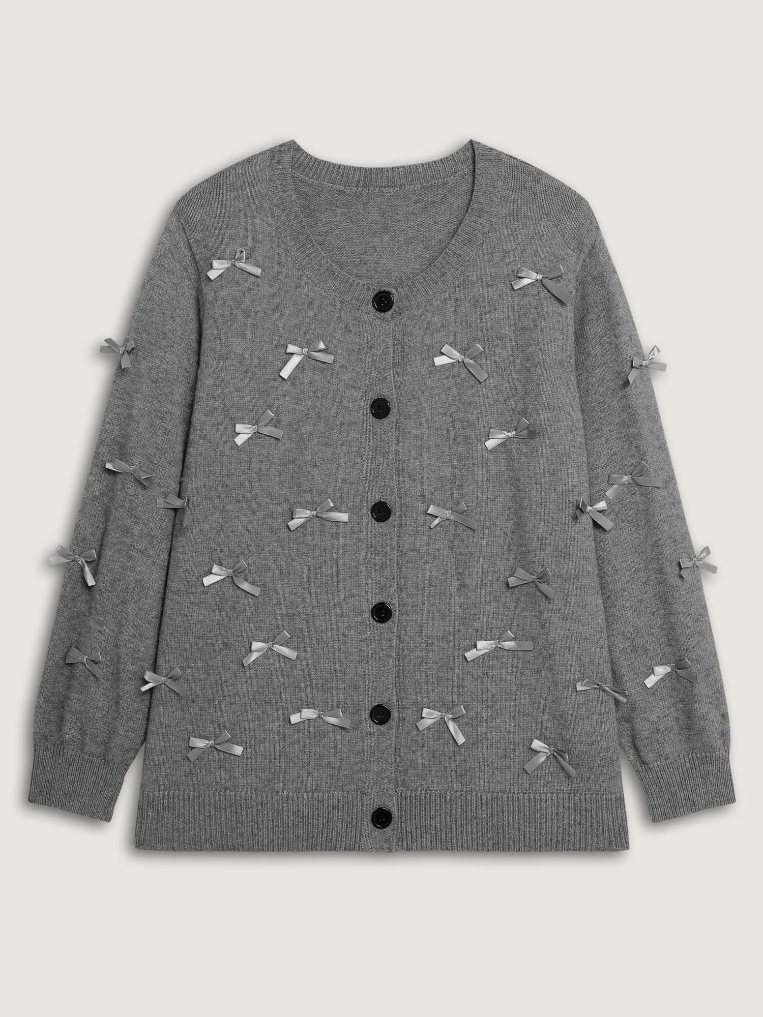 3D Bowknot Round Neck Knit Cardigan - Image 8
