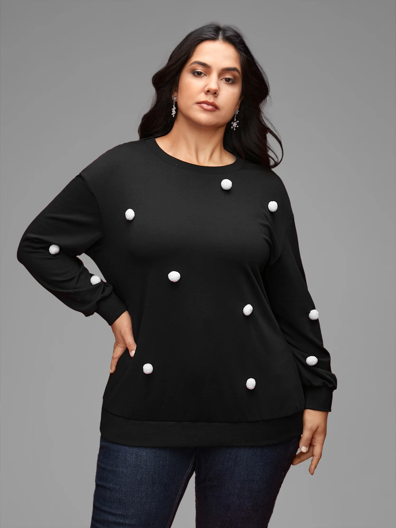3D Dots Round Neck Relaxed Fit Sweatshirt - Image 3