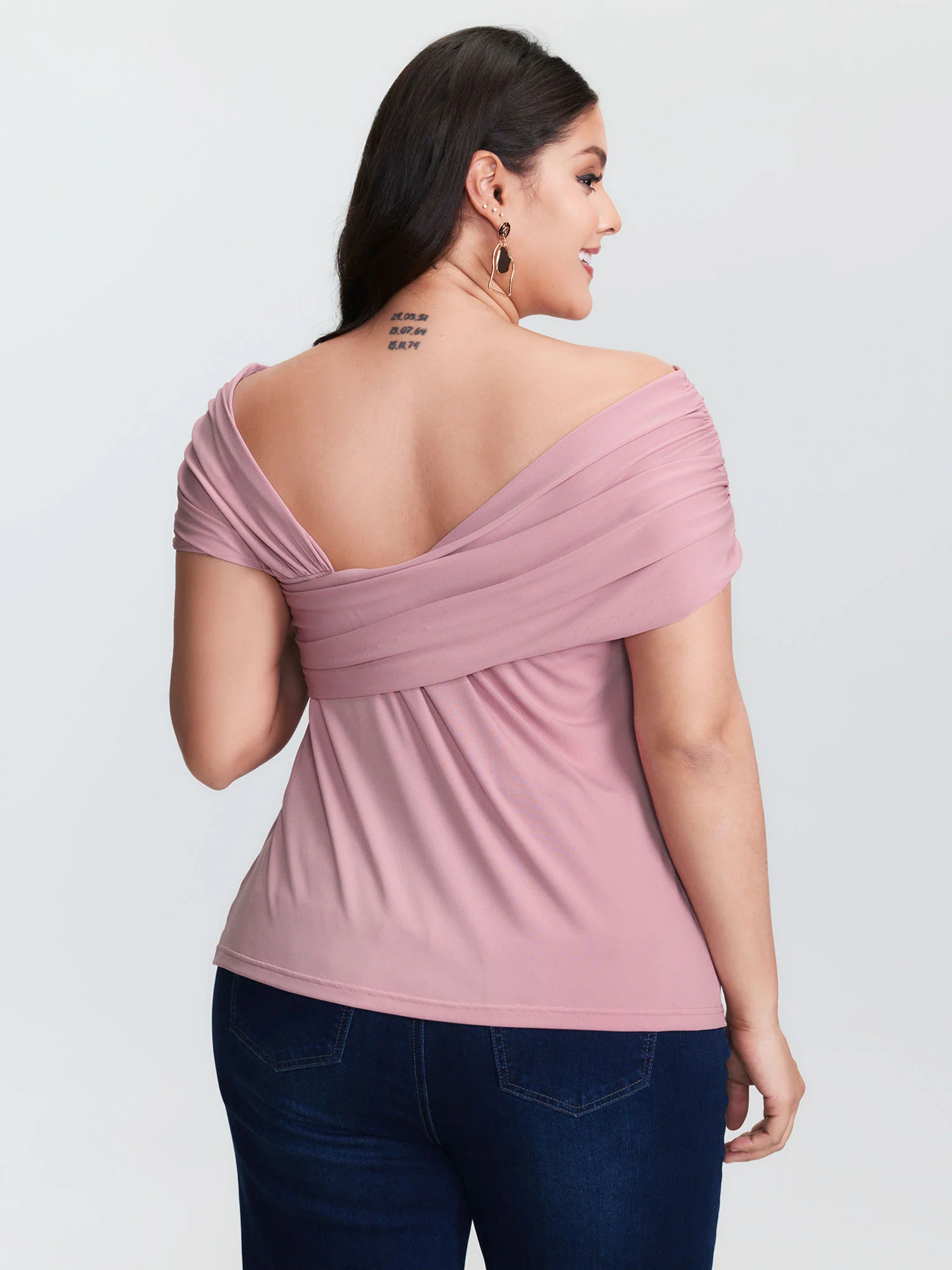 3D Floral Detail Asymmetrical Neckline T-Shirt - Image 4
