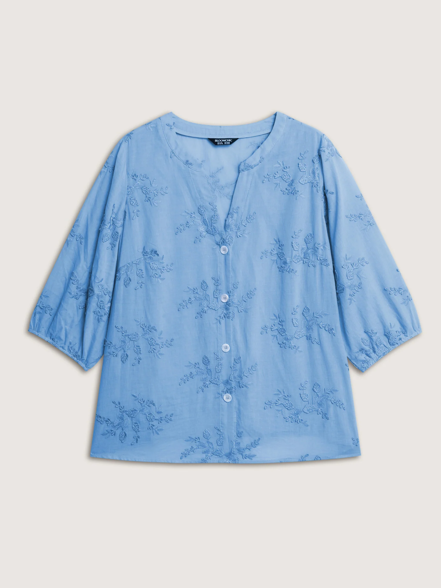 Cotton 3D Floral Embroidered Button-Down Knit Top - Image 8
