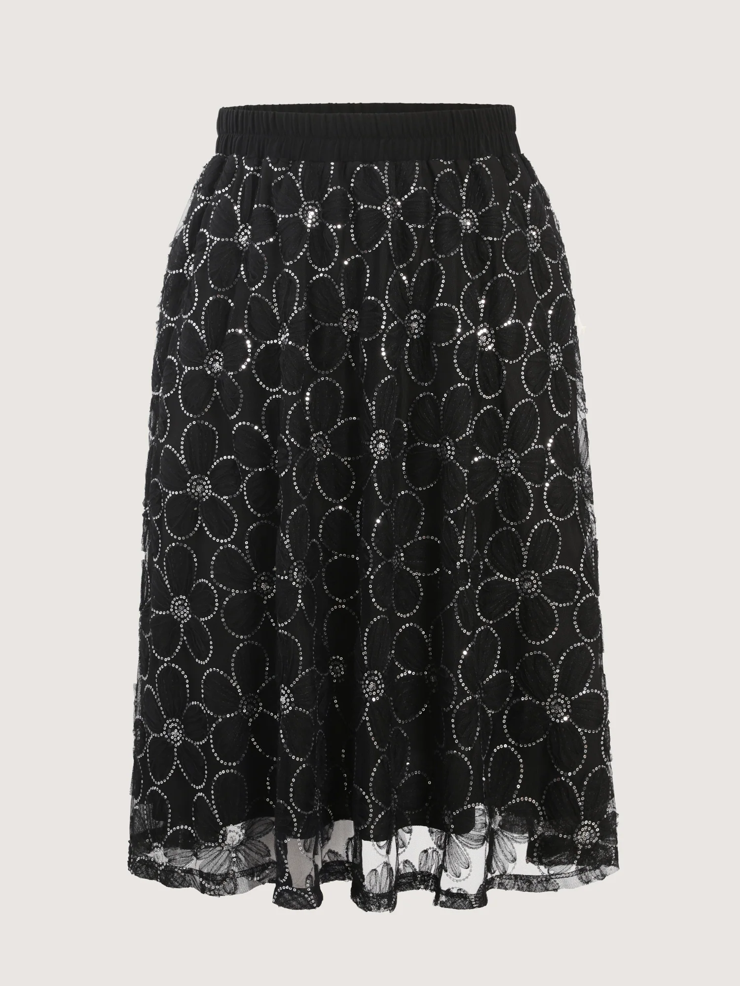 3D Floral Mesh Stretchy Waist Maxi Skirt - Image 8