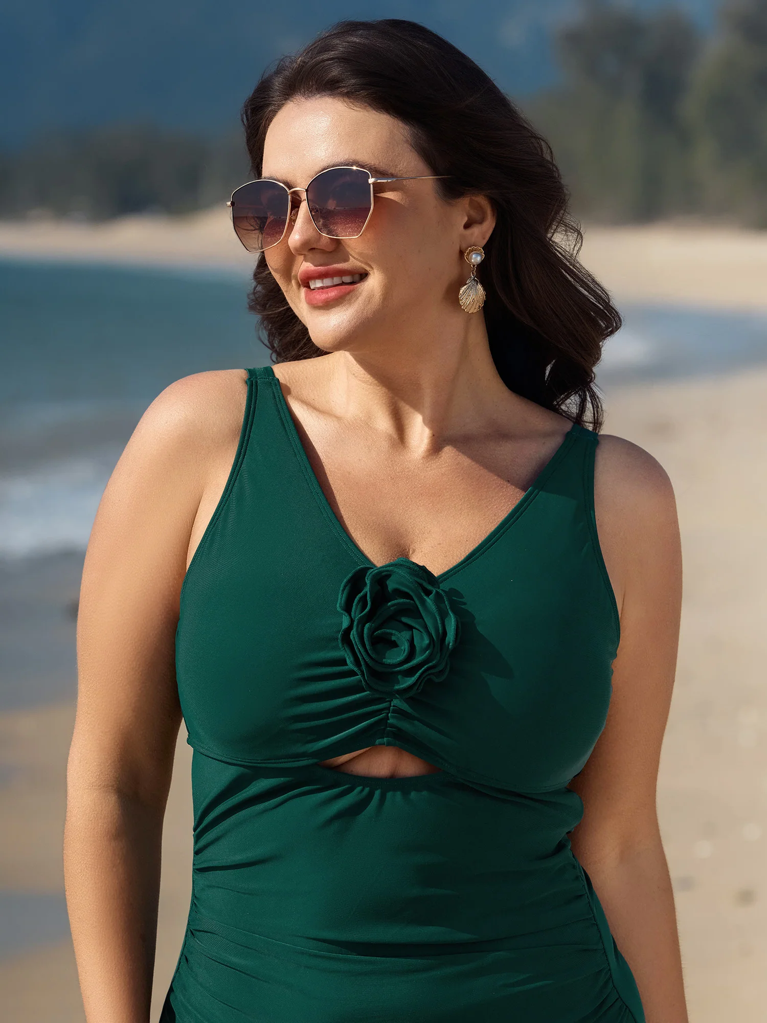 3D Floral Motif Ruched One-Piece Swimsuit - Image 2