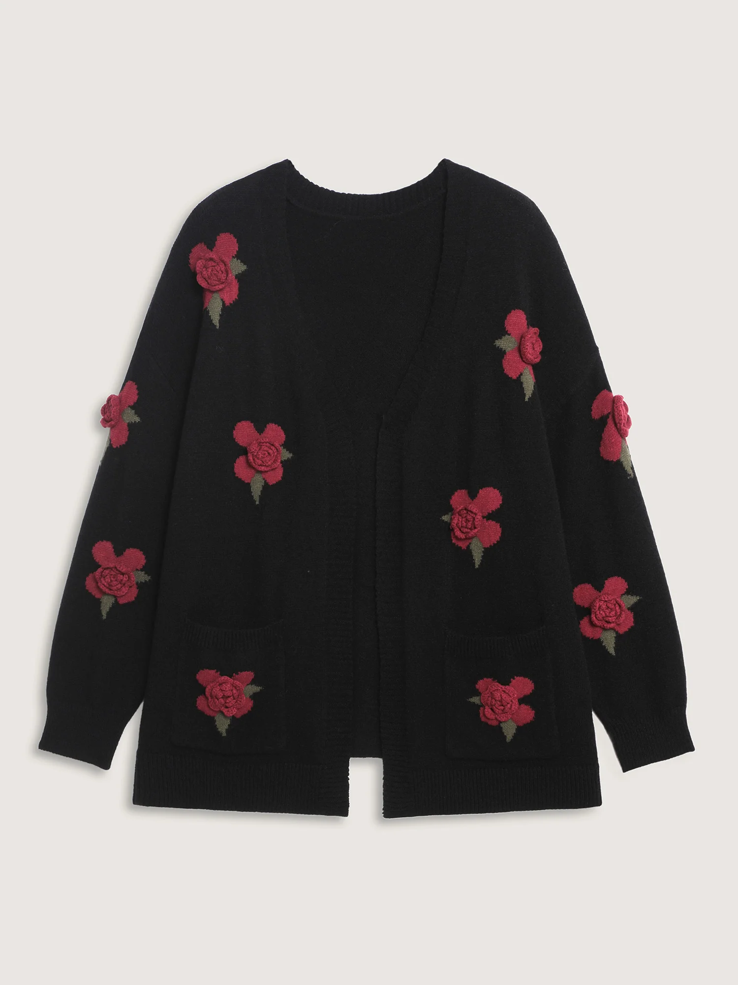 3D Floral Pattern Pockets Knit Cardigan - Image 9