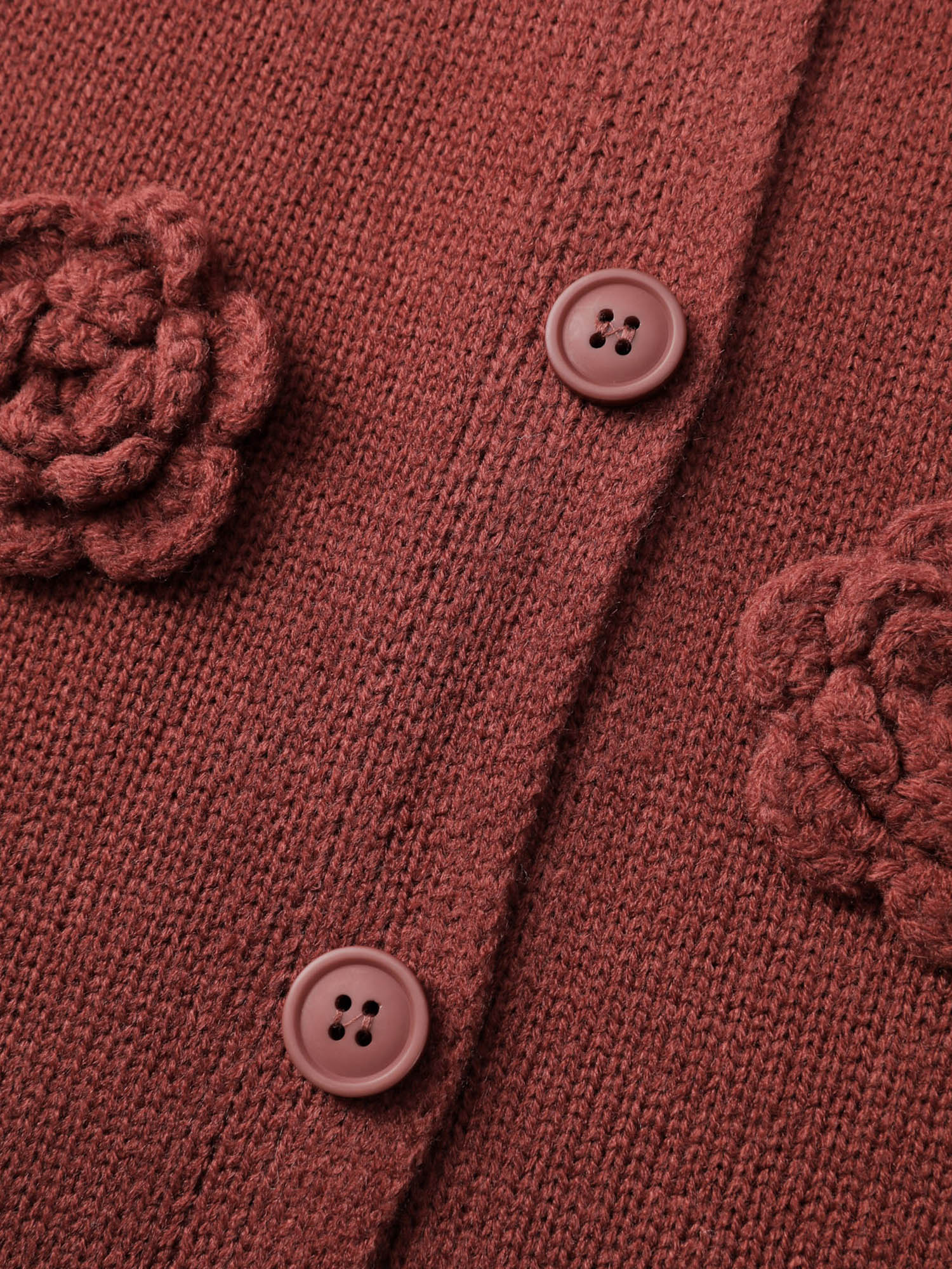 3D Floral Pattern Round Neck Knit Cardigan - Image 6