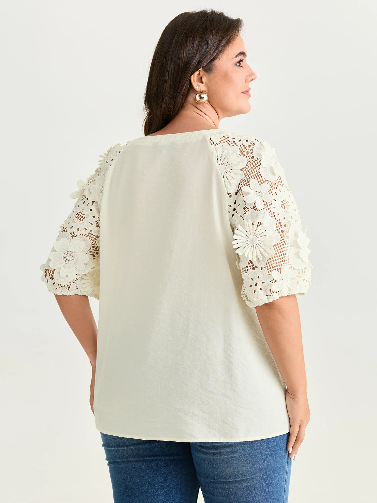 3D Floral Sleeve Spliced Flowy Blouse - Image 20