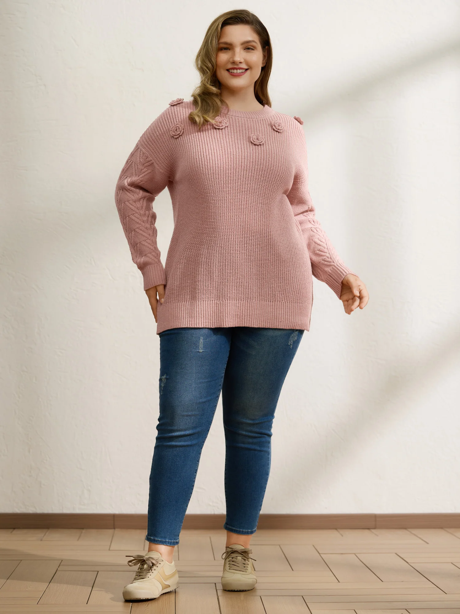 3D Floral Textured Pullover - Image 3