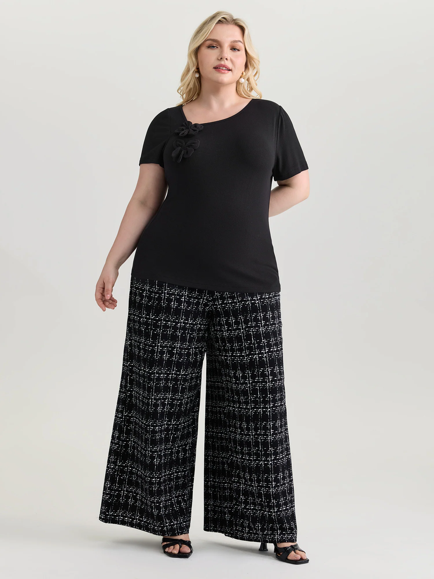 3D Flower Detail Asymmetrical Neckline Top - Image 3