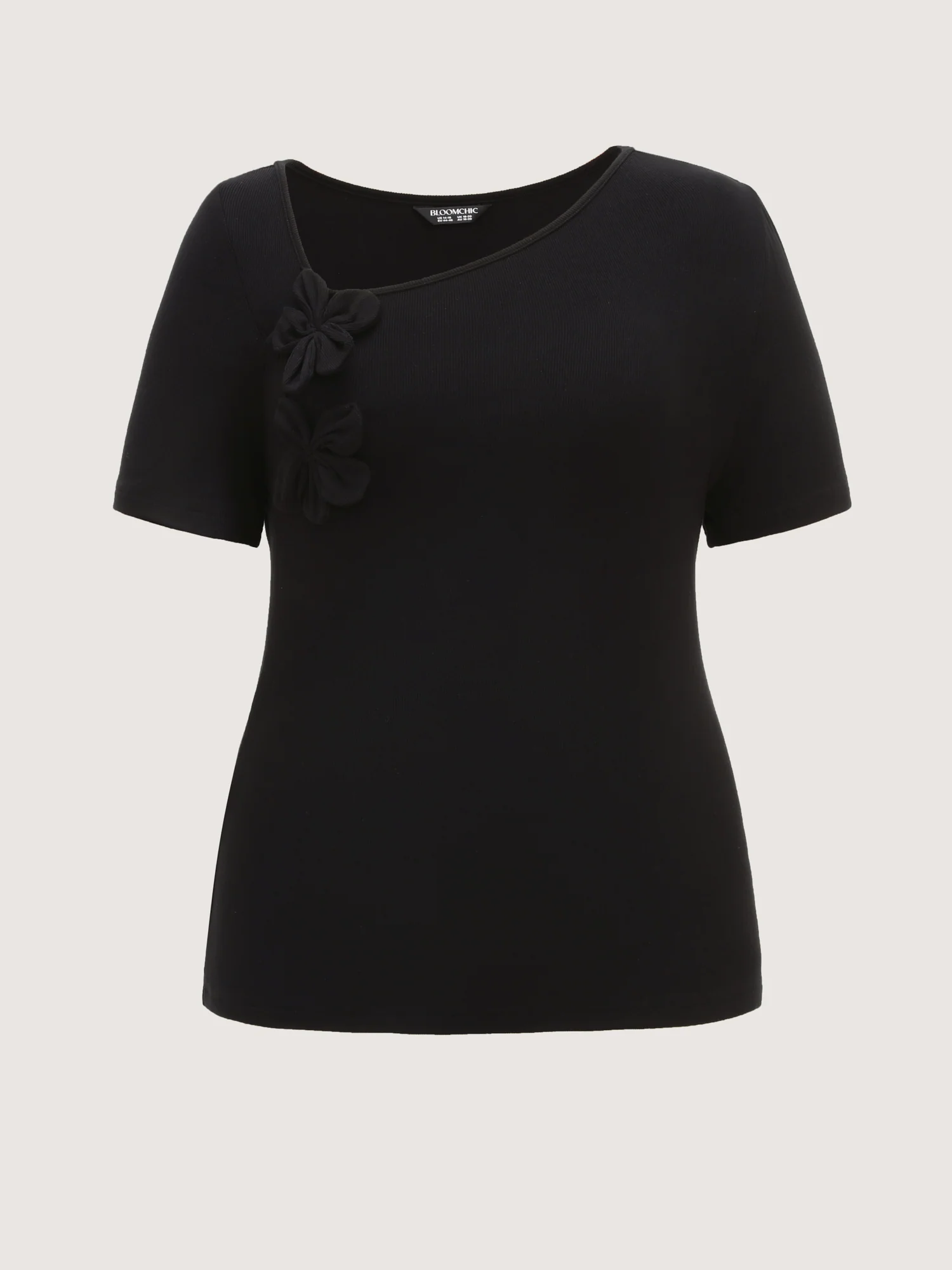 3D Flower Detail Asymmetrical Neckline Top - Image 6