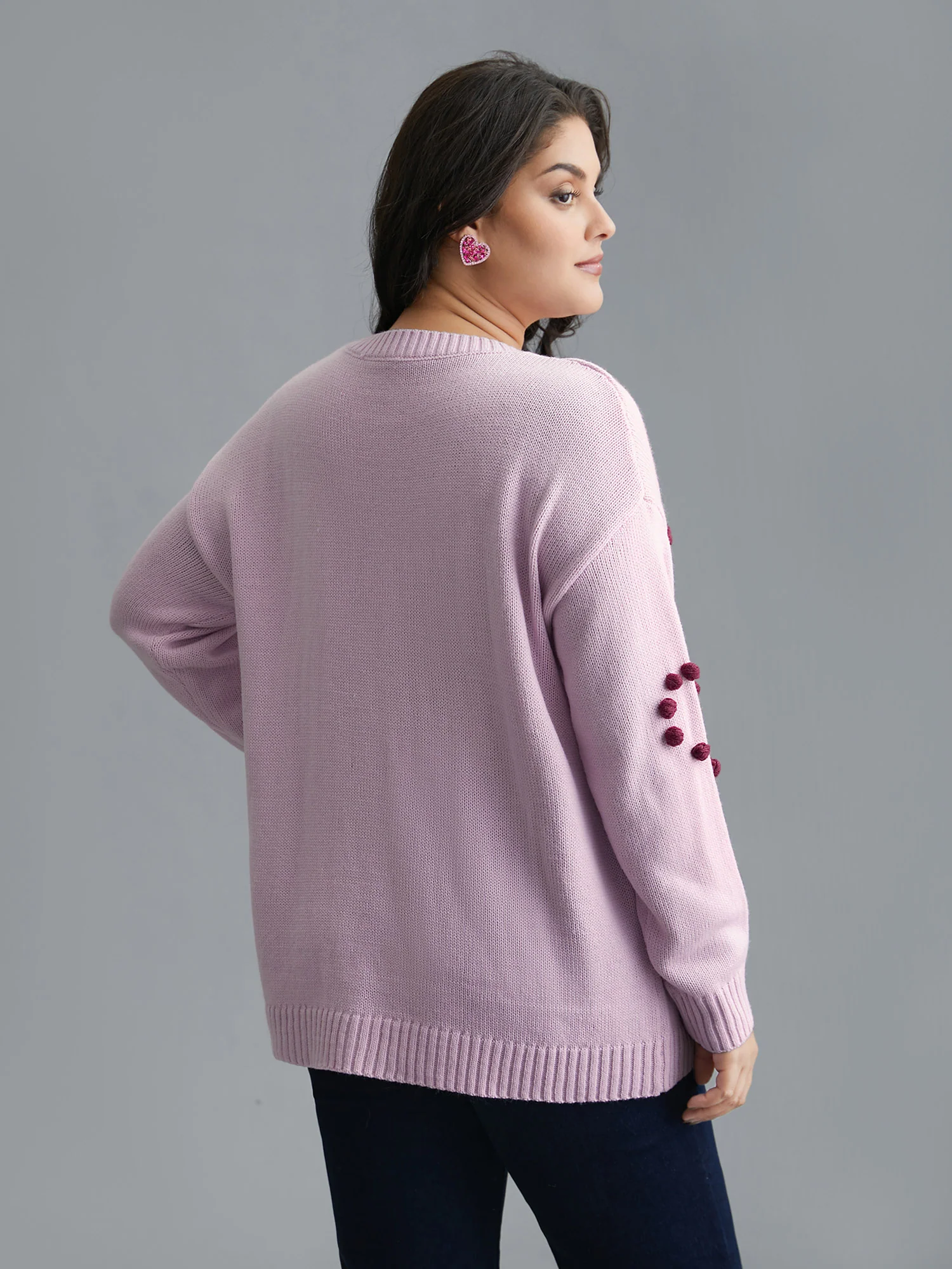 3D Hearts Drop Shoulder Sleeve Pullover - Image 2