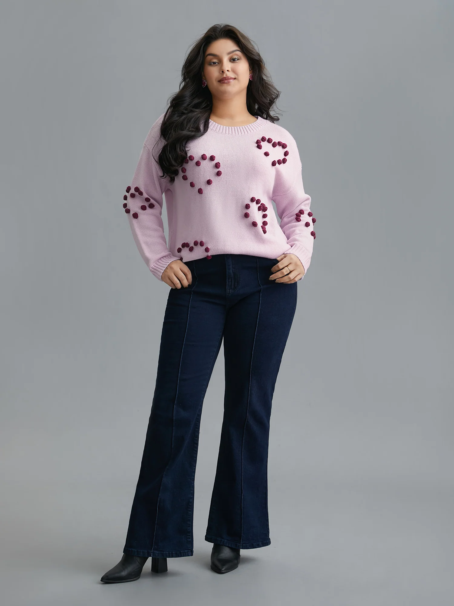 3D Hearts Drop Shoulder Sleeve Pullover - Image 3