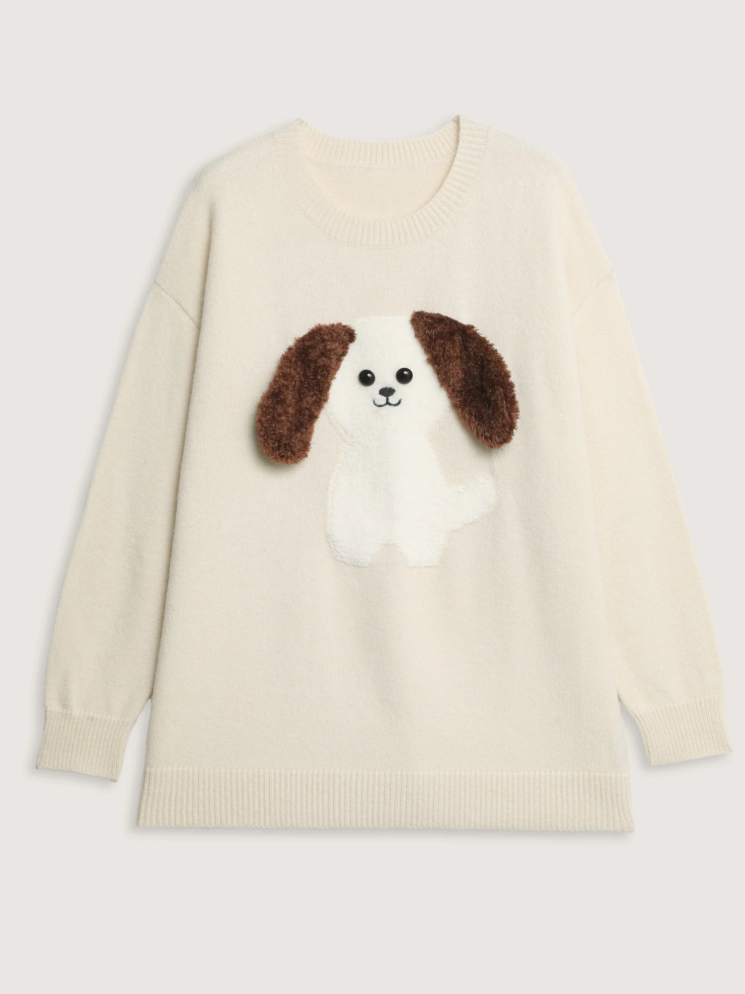 3D Puppy Embroidered Stretchy Drop Shoulder Pullover - Image 5