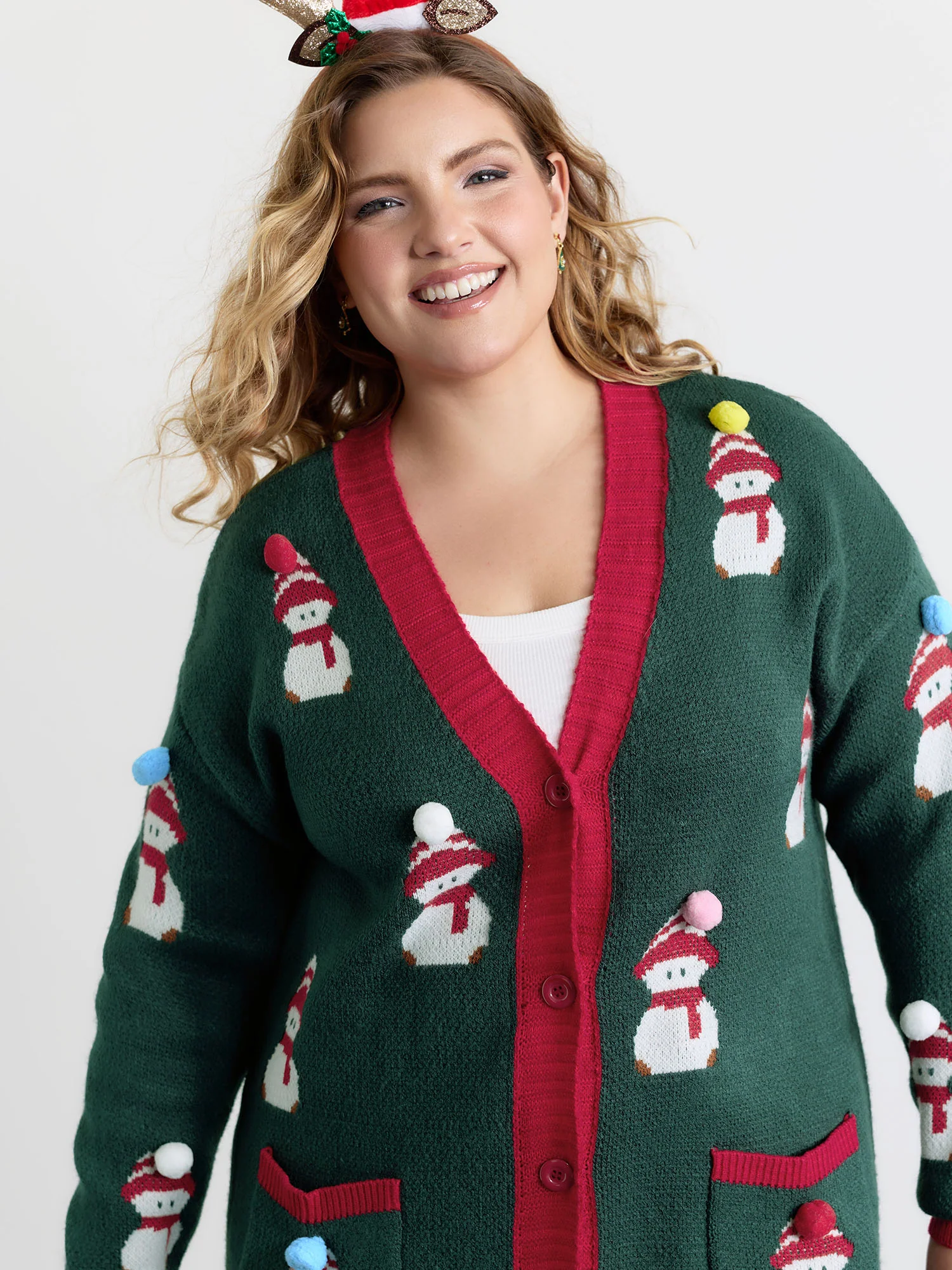 3D Snowman Jacquard Placket Knit Cardigan - Image 2