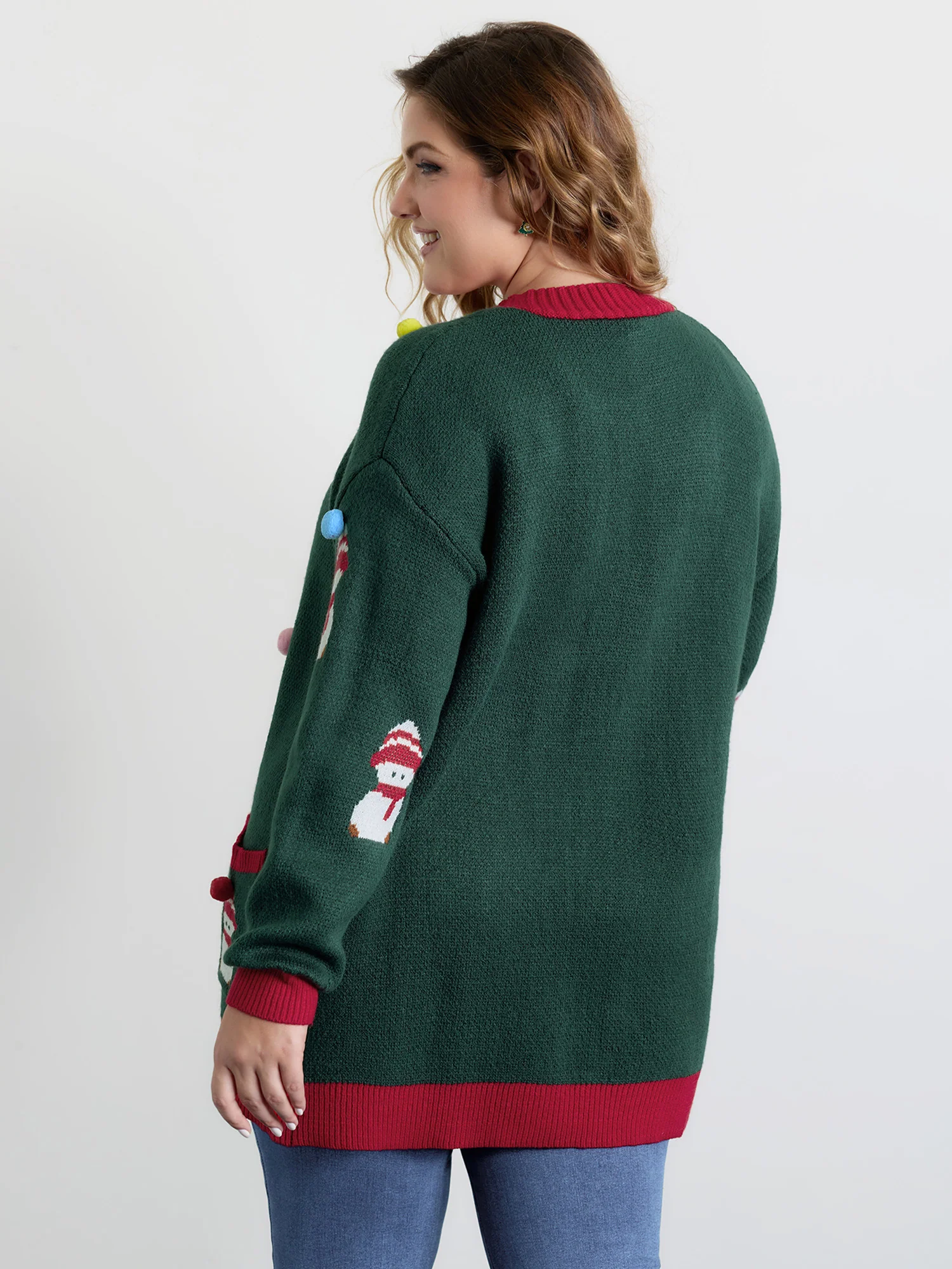 3D Snowman Jacquard Placket Knit Cardigan - Image 4