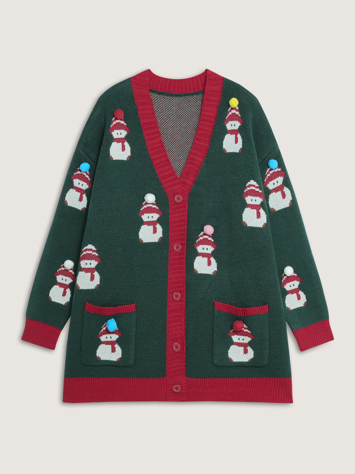 3D Snowman Jacquard Placket Knit Cardigan - Image 8