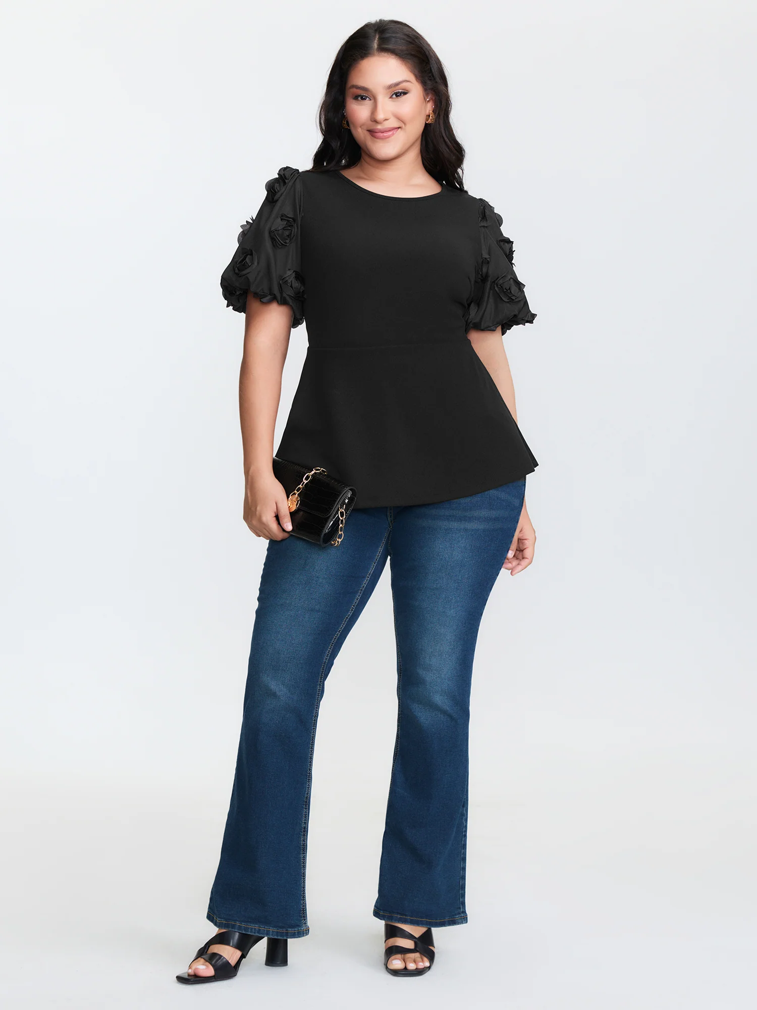 3D Textured Sleeve Cinched-Waist T-Shirt - Image 3