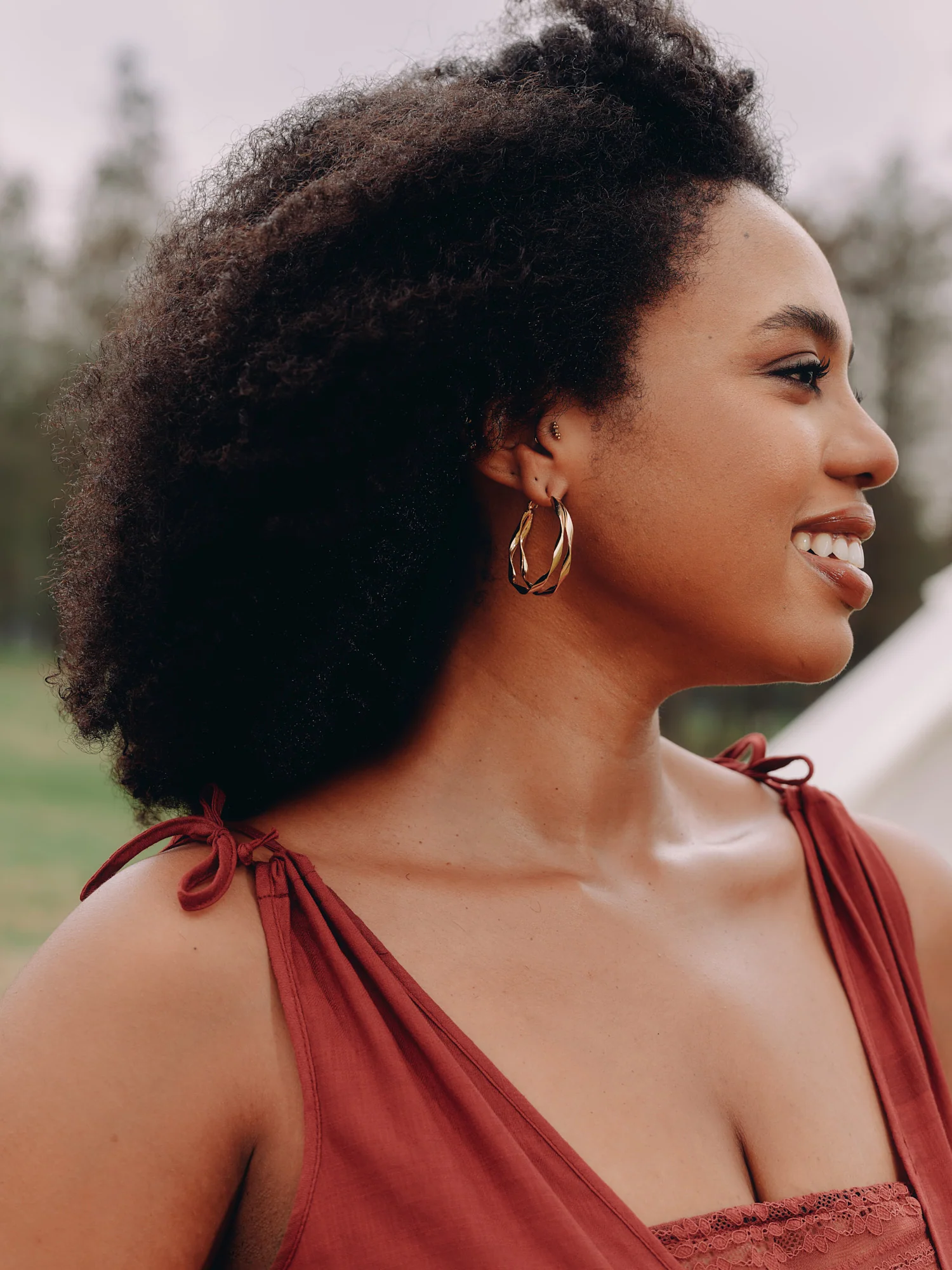 925 Silver Needle Textured Hoop Earrings - Image 2