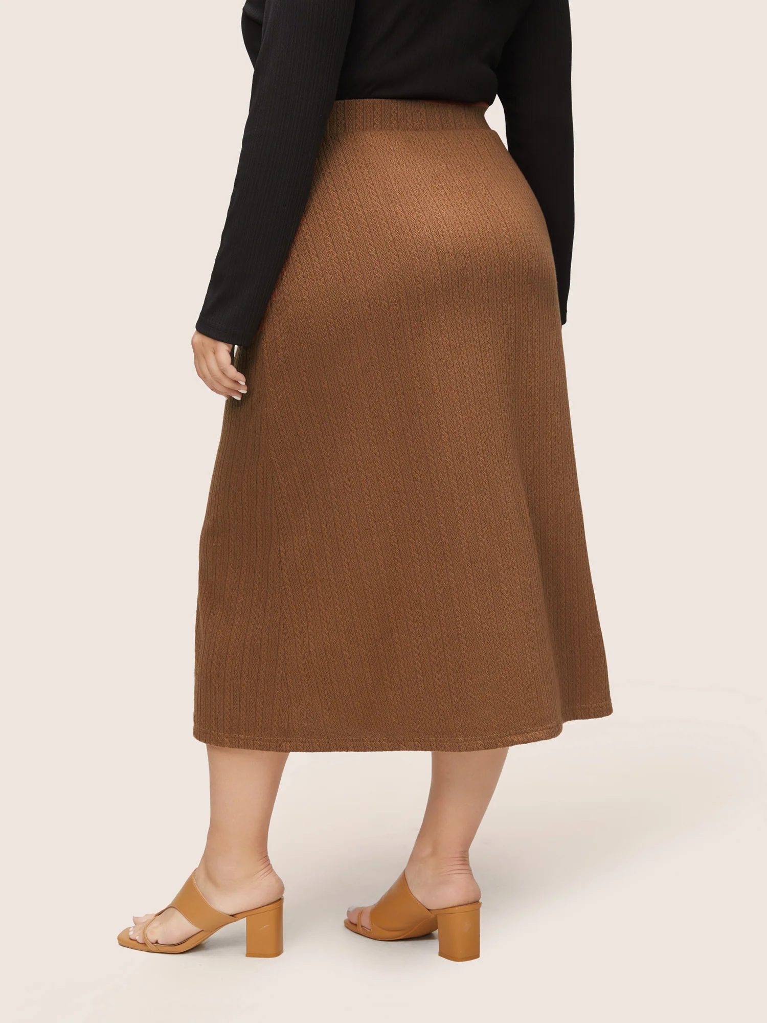 A Line Elastic Waist Knit Jacquard Skirt - Image 2