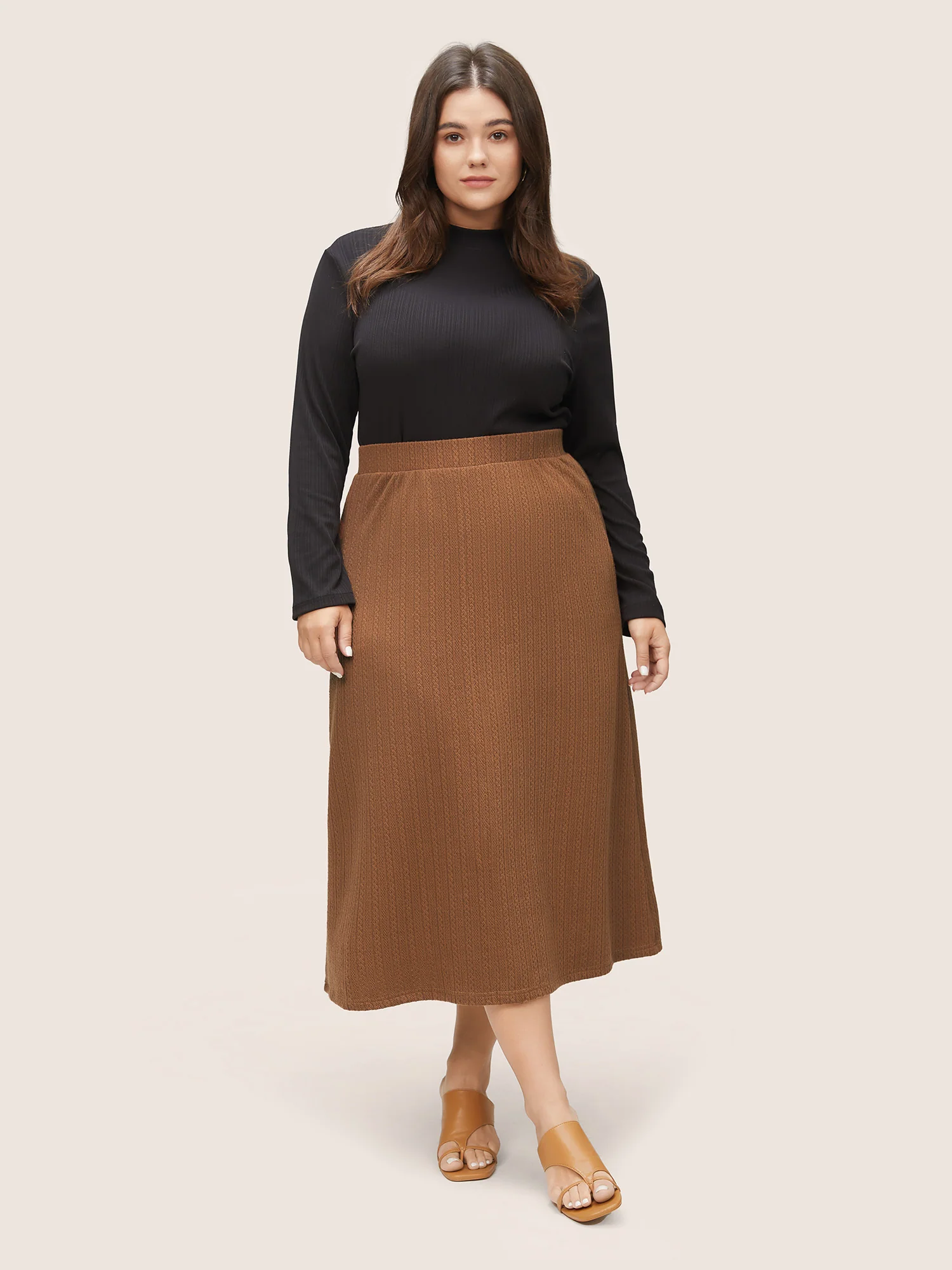 A Line Elastic Waist Knit Jacquard Skirt - Image 3