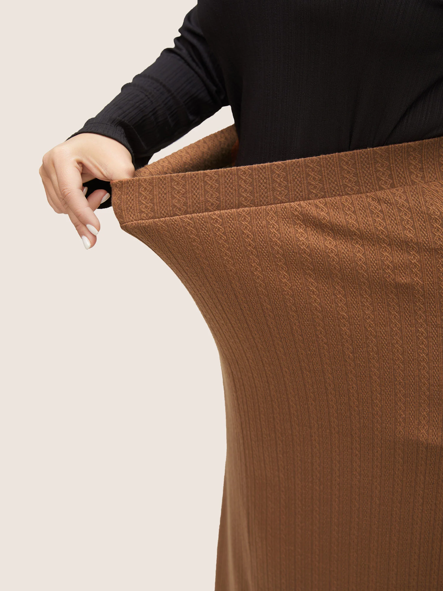 A Line Elastic Waist Knit Jacquard Skirt - Image 4