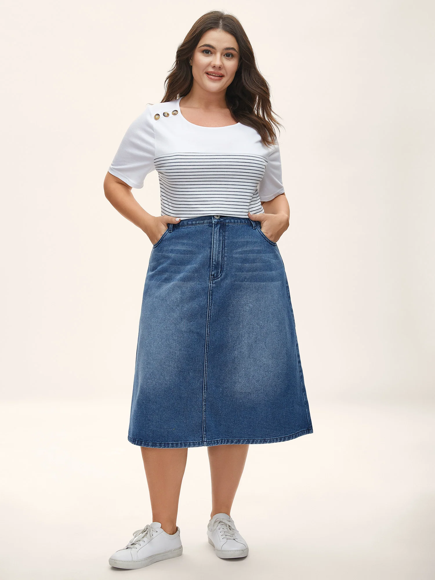A-Line Midi Denim Skirt