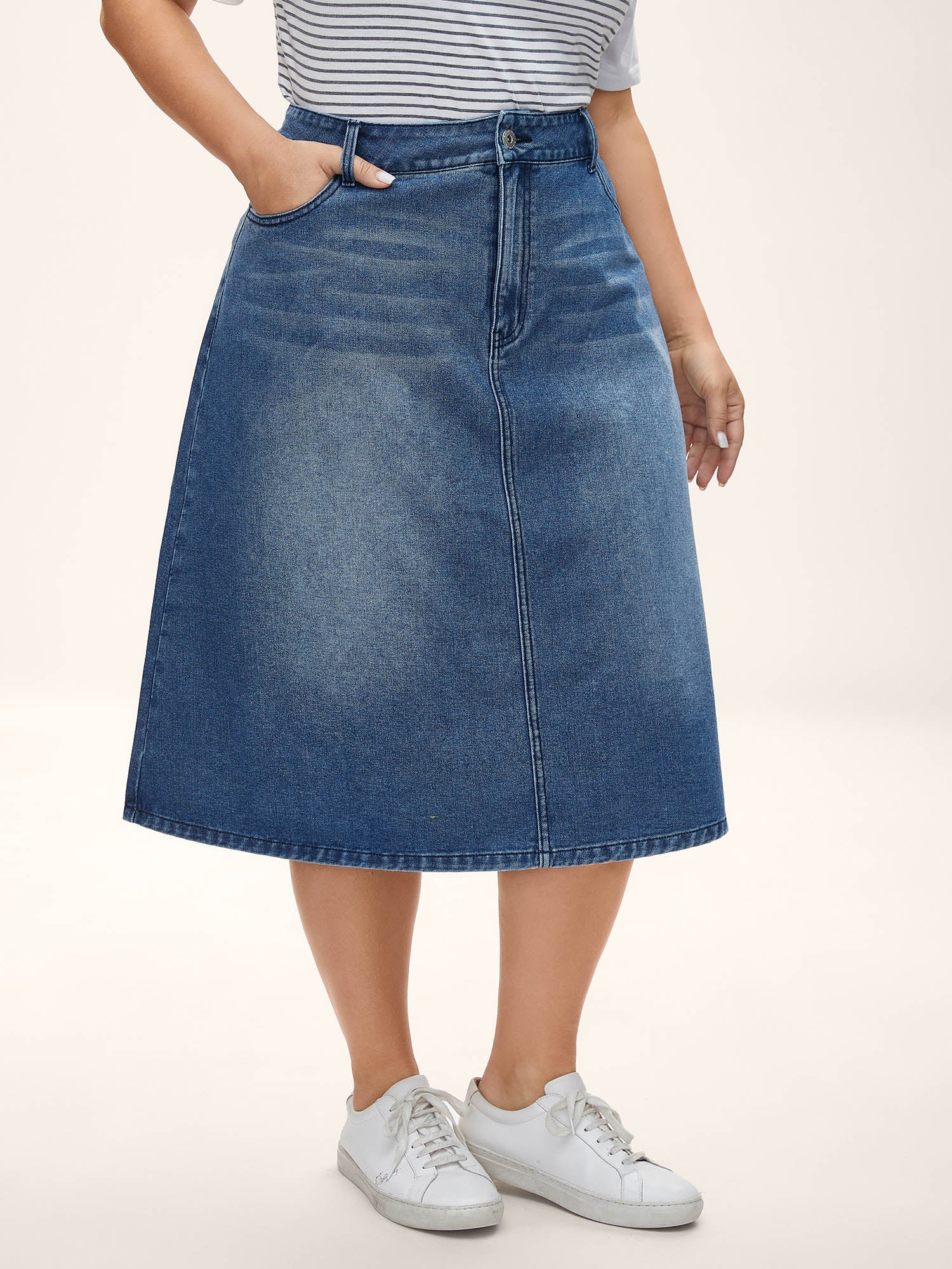 A-Line Midi Denim Skirt - Image 2