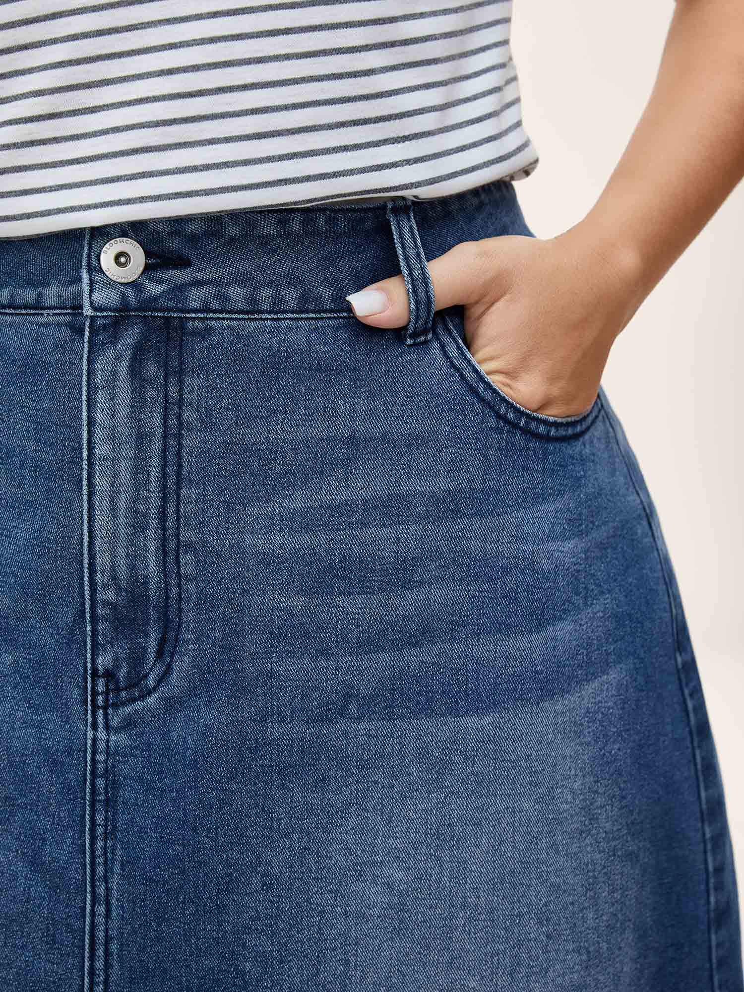 A-Line Midi Denim Skirt - Image 3