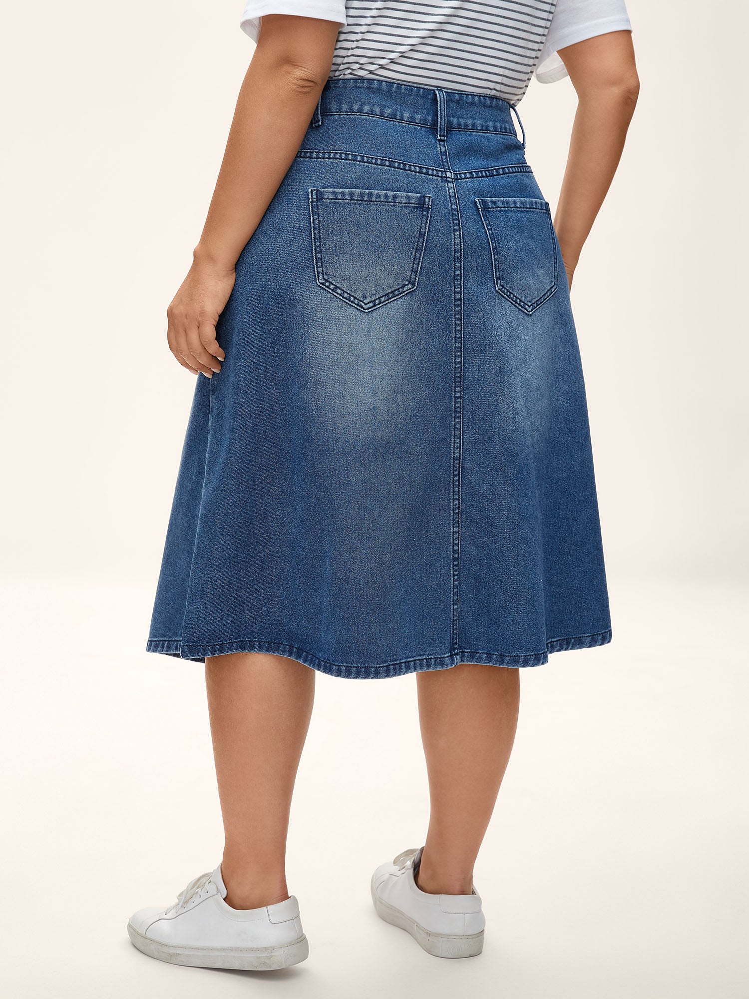 A-Line Midi Denim Skirt - Image 4
