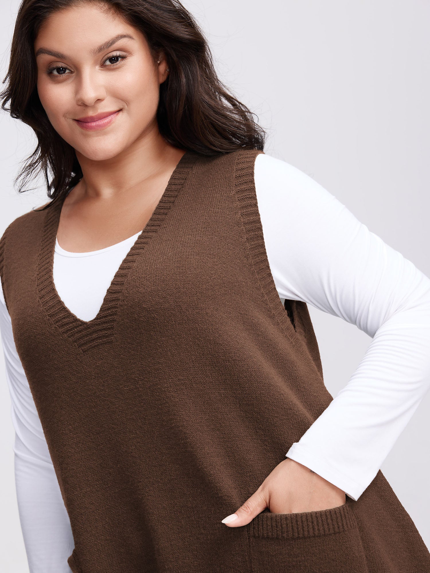 A-Line Pockets V-Neck Pullover - Image 12