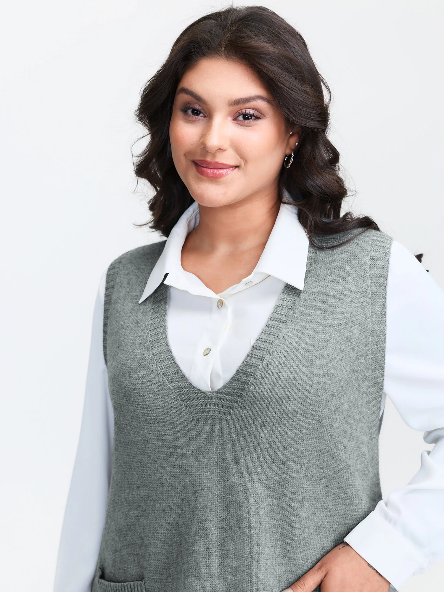 A-Line Pockets V-Neck Pullover - Image 16