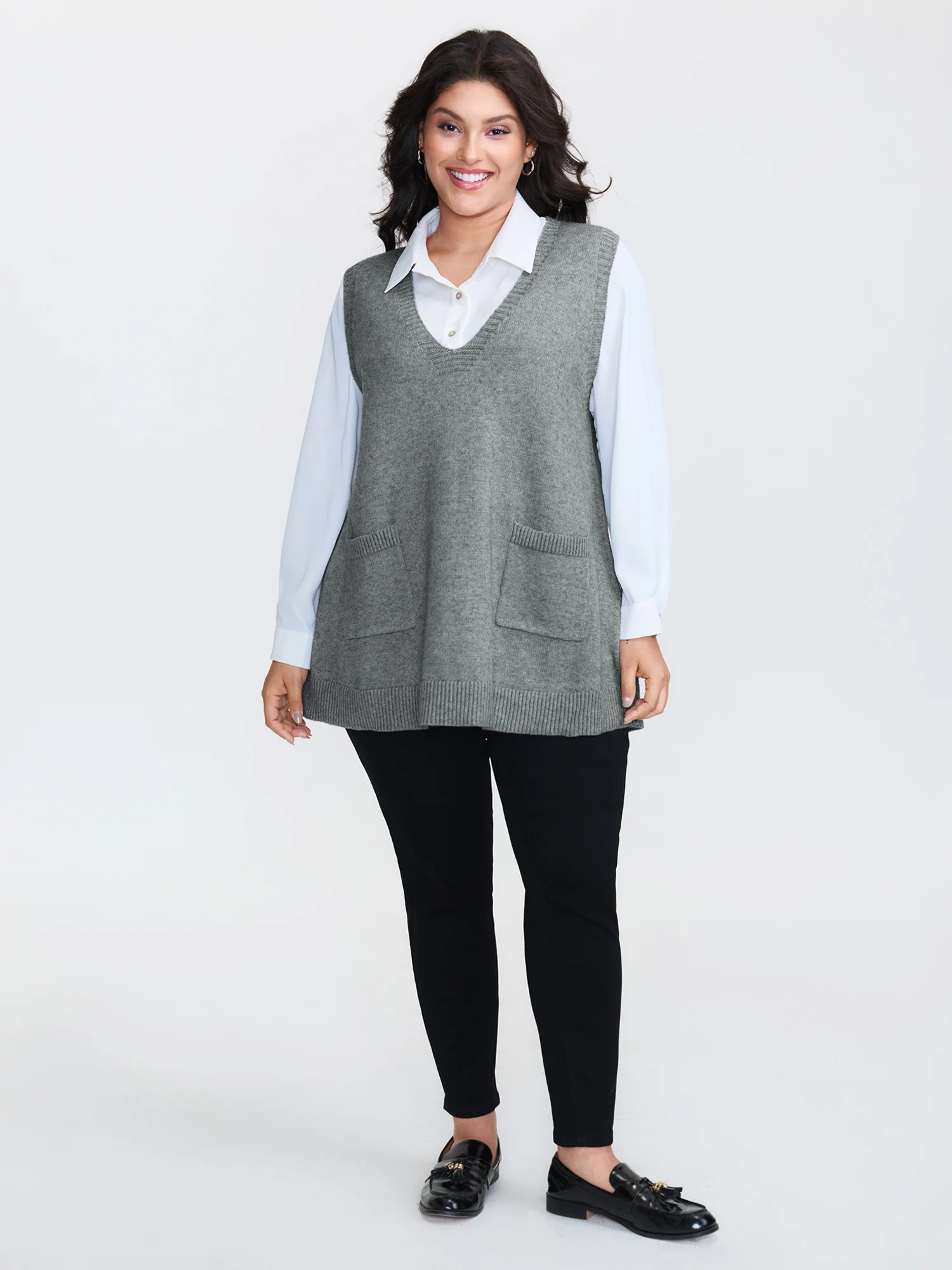 A-Line Pockets V-Neck Pullover - Image 17
