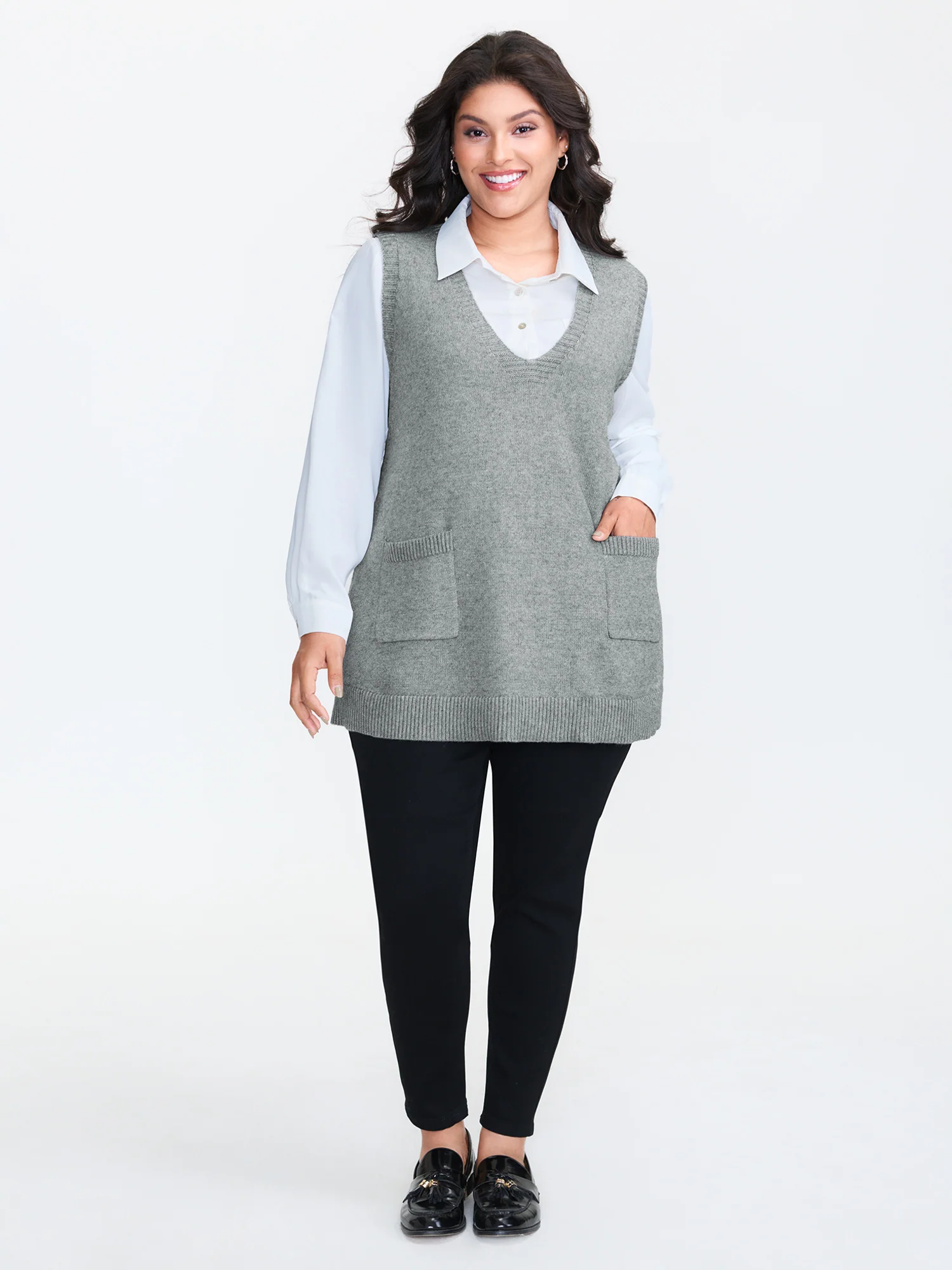 A-Line Pockets V-Neck Pullover - Image 18