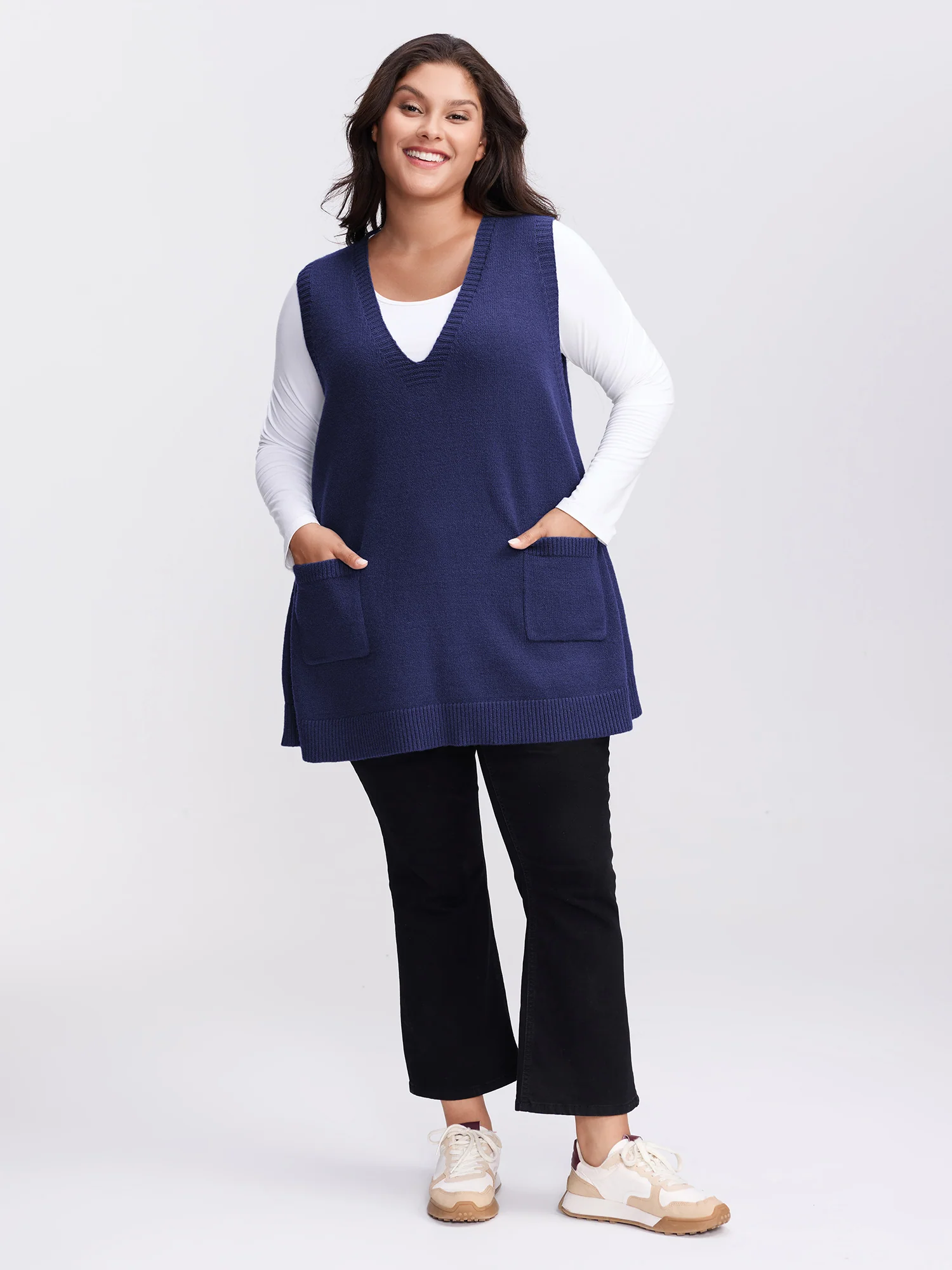 A-Line Pockets V-Neck Pullover - Image 23
