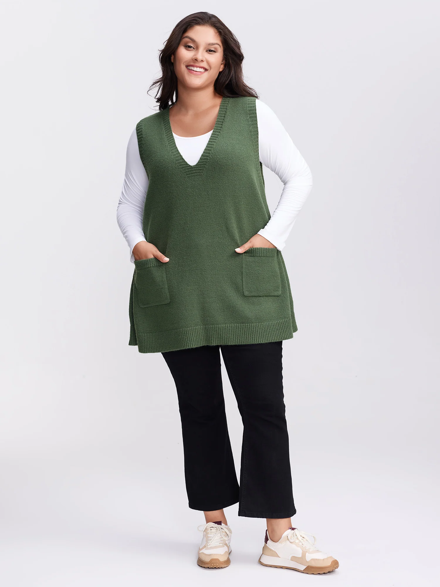 A-Line Pockets V-Neck Pullover - Image 3