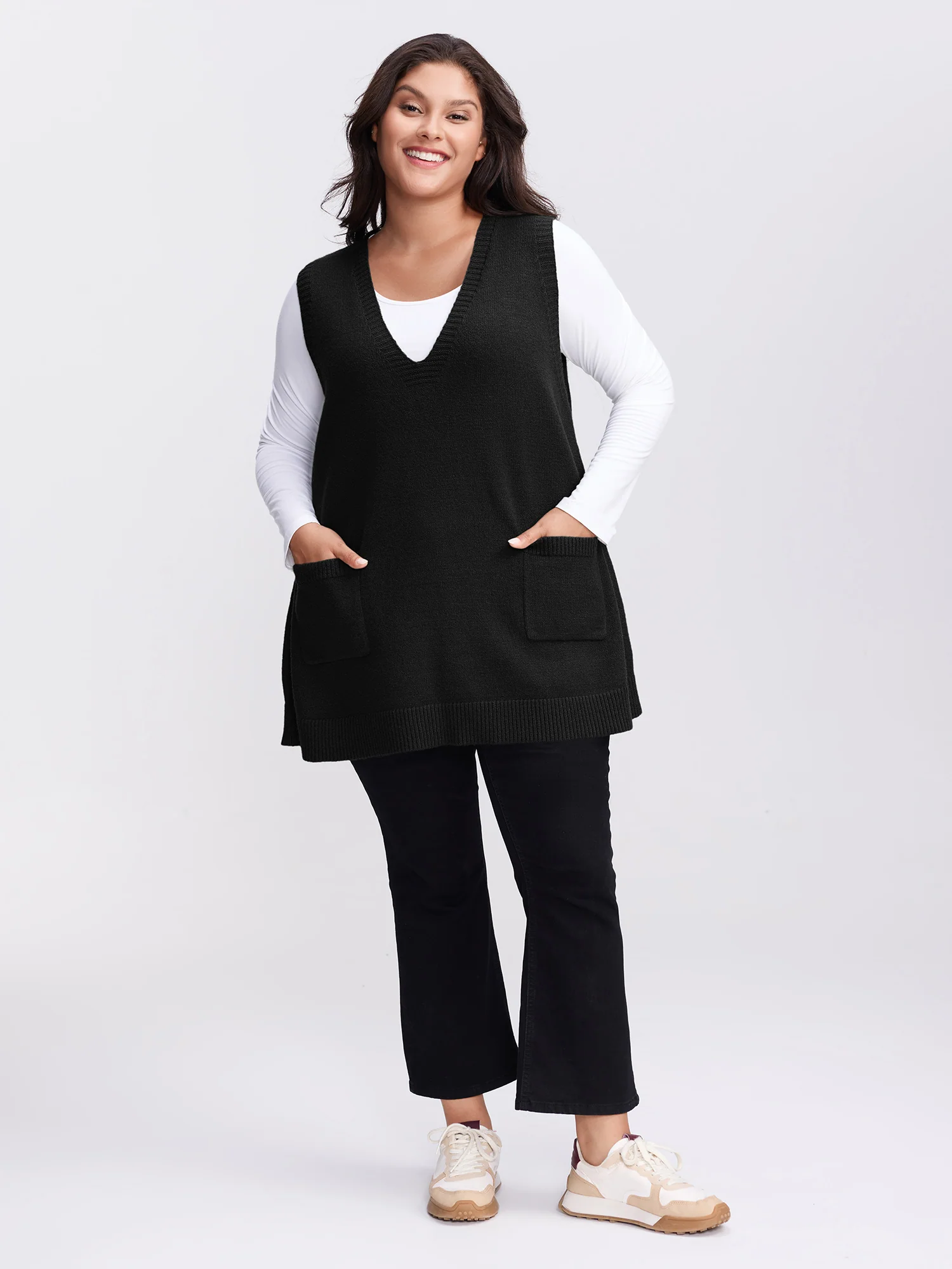 A-Line Pockets V-Neck Pullover - Image 9