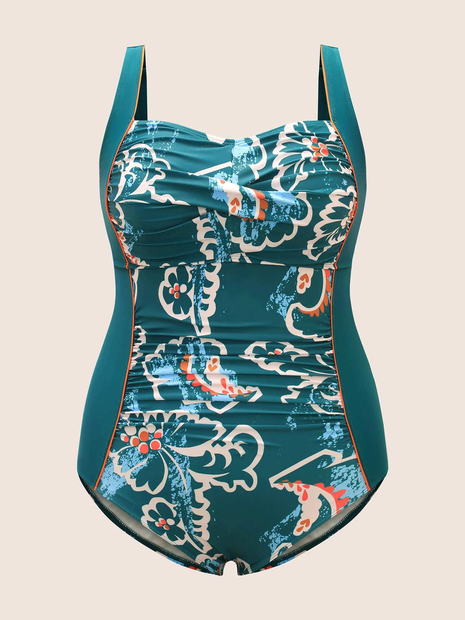 Abstract Floral Patchwork Twist One Piece Swimsuit - Image 6