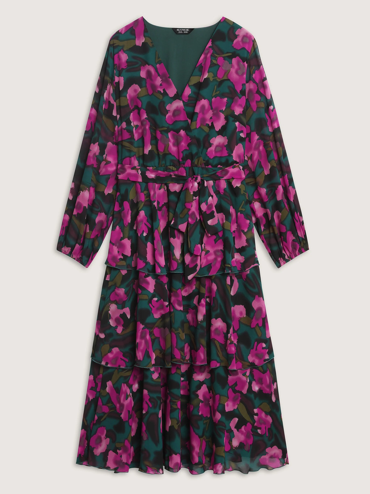 Abstract Floral Print Layered Pockets Midi Dress - Image 7