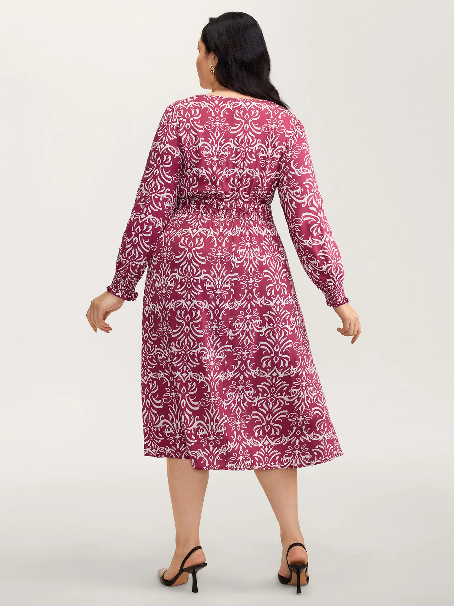 Abstract Pattern Shirred Waist Midi Dress - Image 4