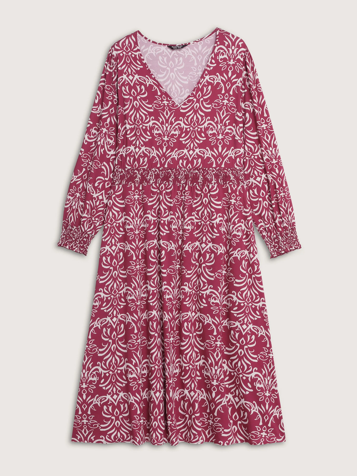 Abstract Pattern Shirred Waist Midi Dress - Image 7
