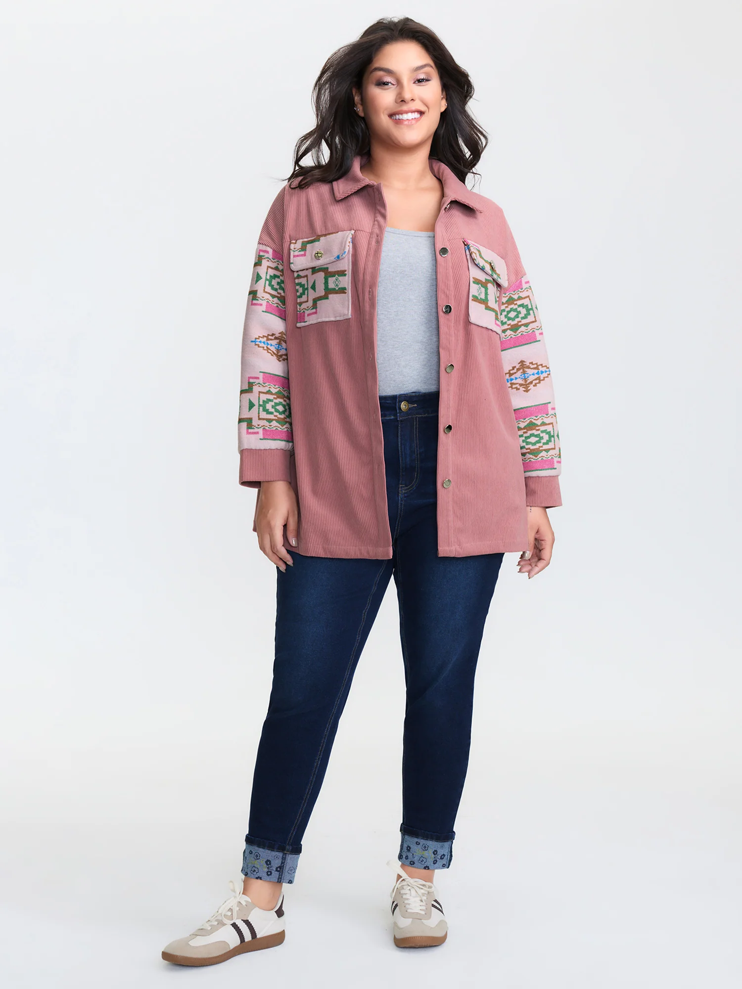 Abstract Print Color Contrast Button-Down Shirt - Image 2
