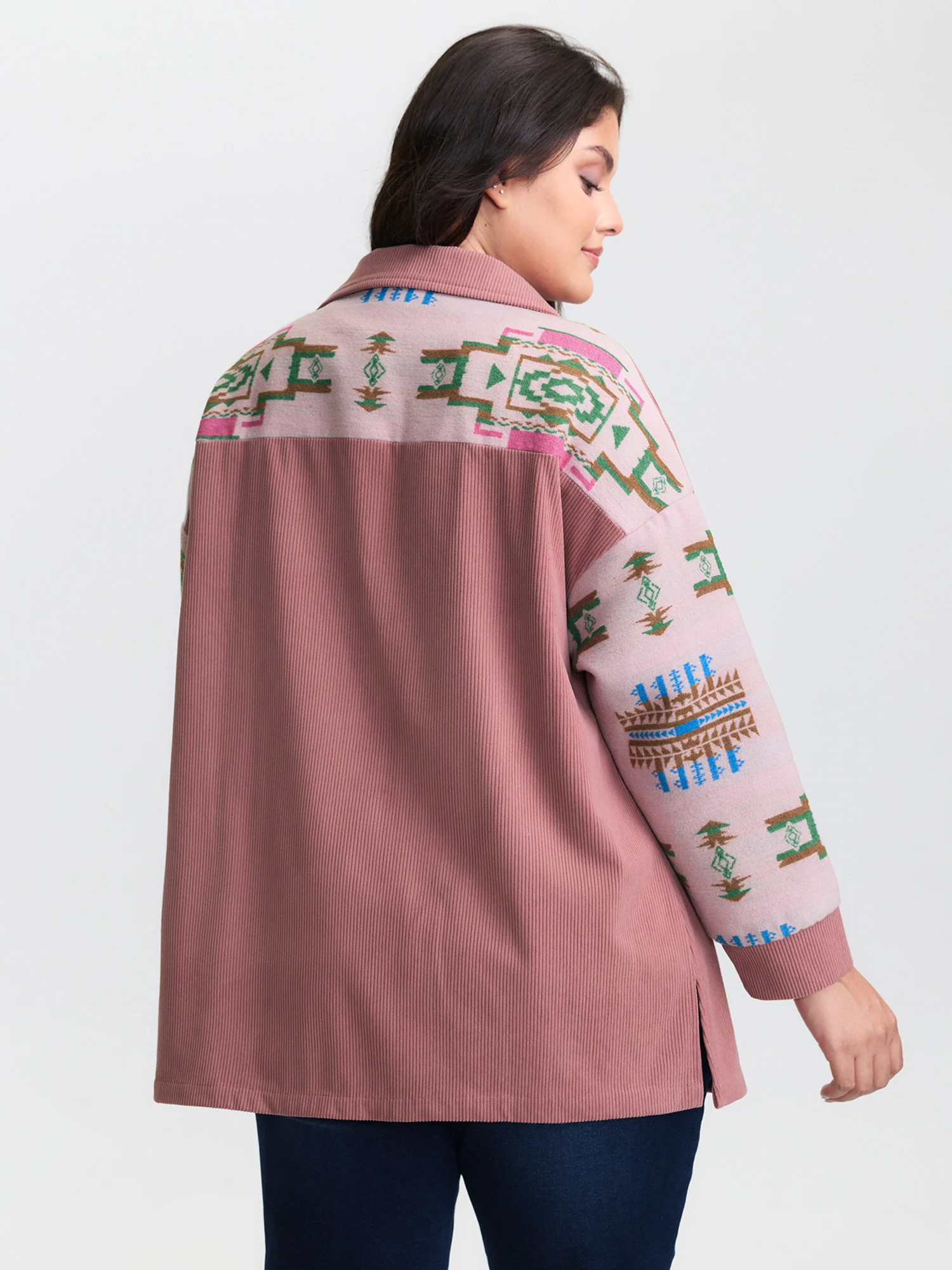Abstract Print Color Contrast Button-Down Shirt - Image 4