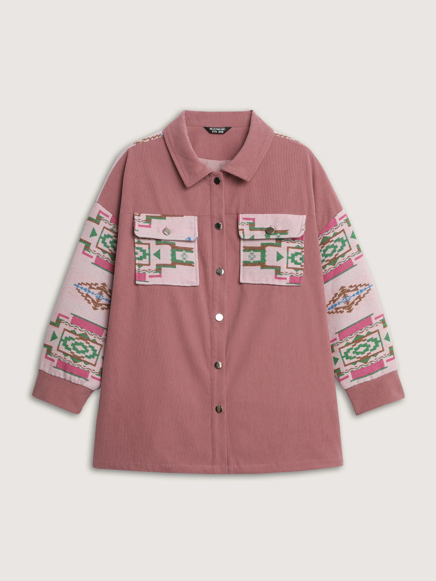 Abstract Print Color Contrast Button-Down Shirt - Image 8