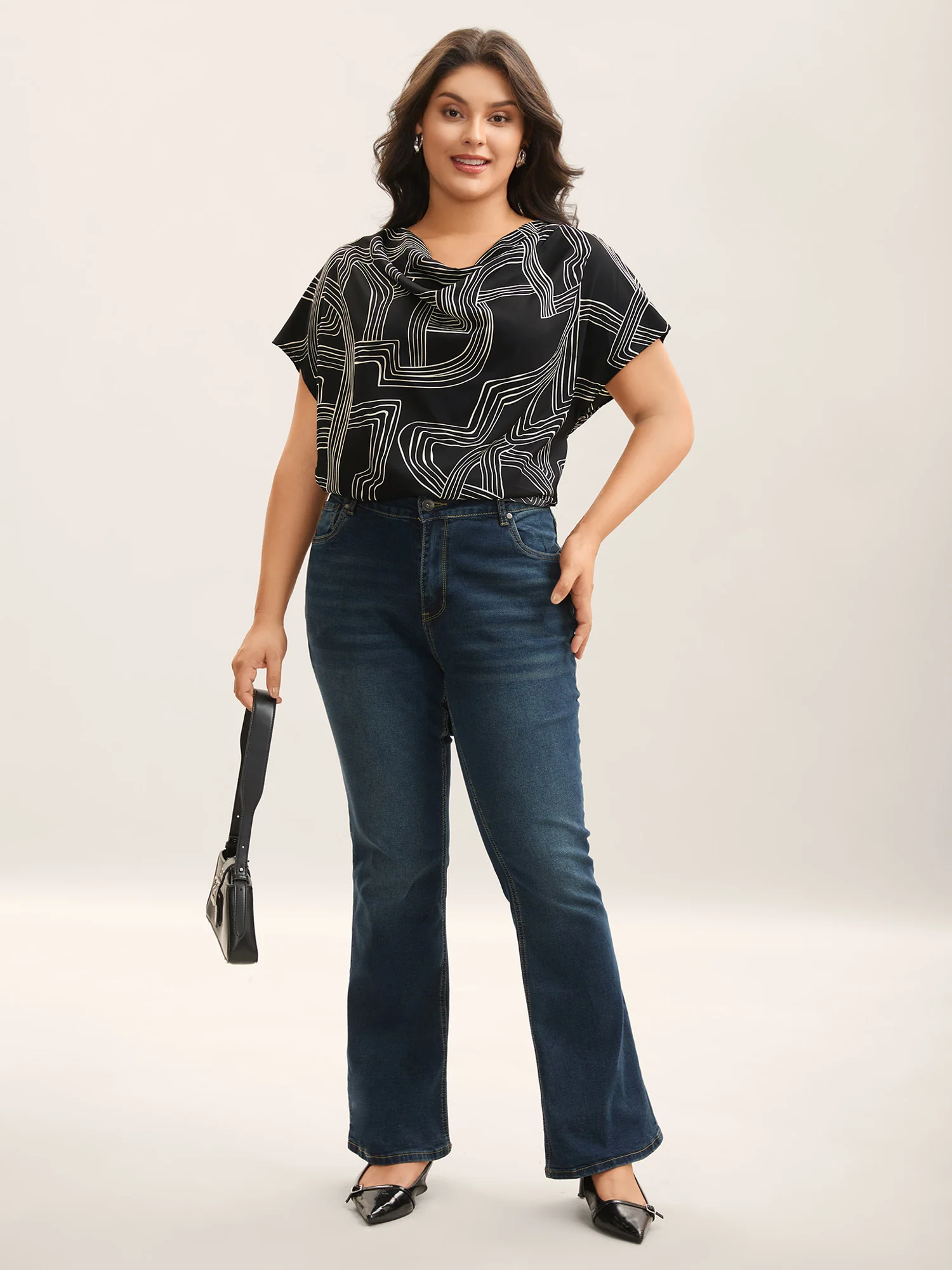 Abstract Print Cowl Neck Blouse - Image 3