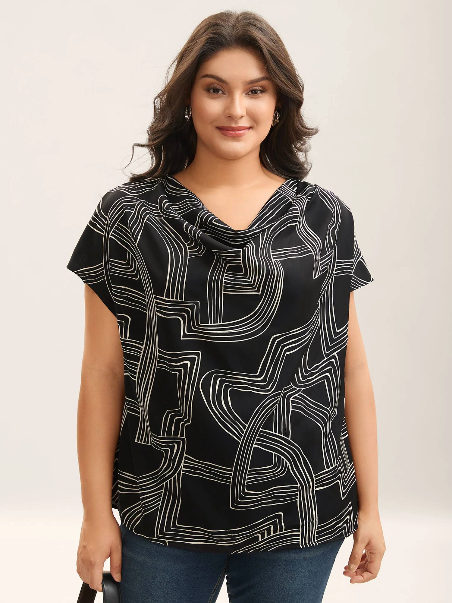 Abstract Print Cowl Neck Blouse - Image 4