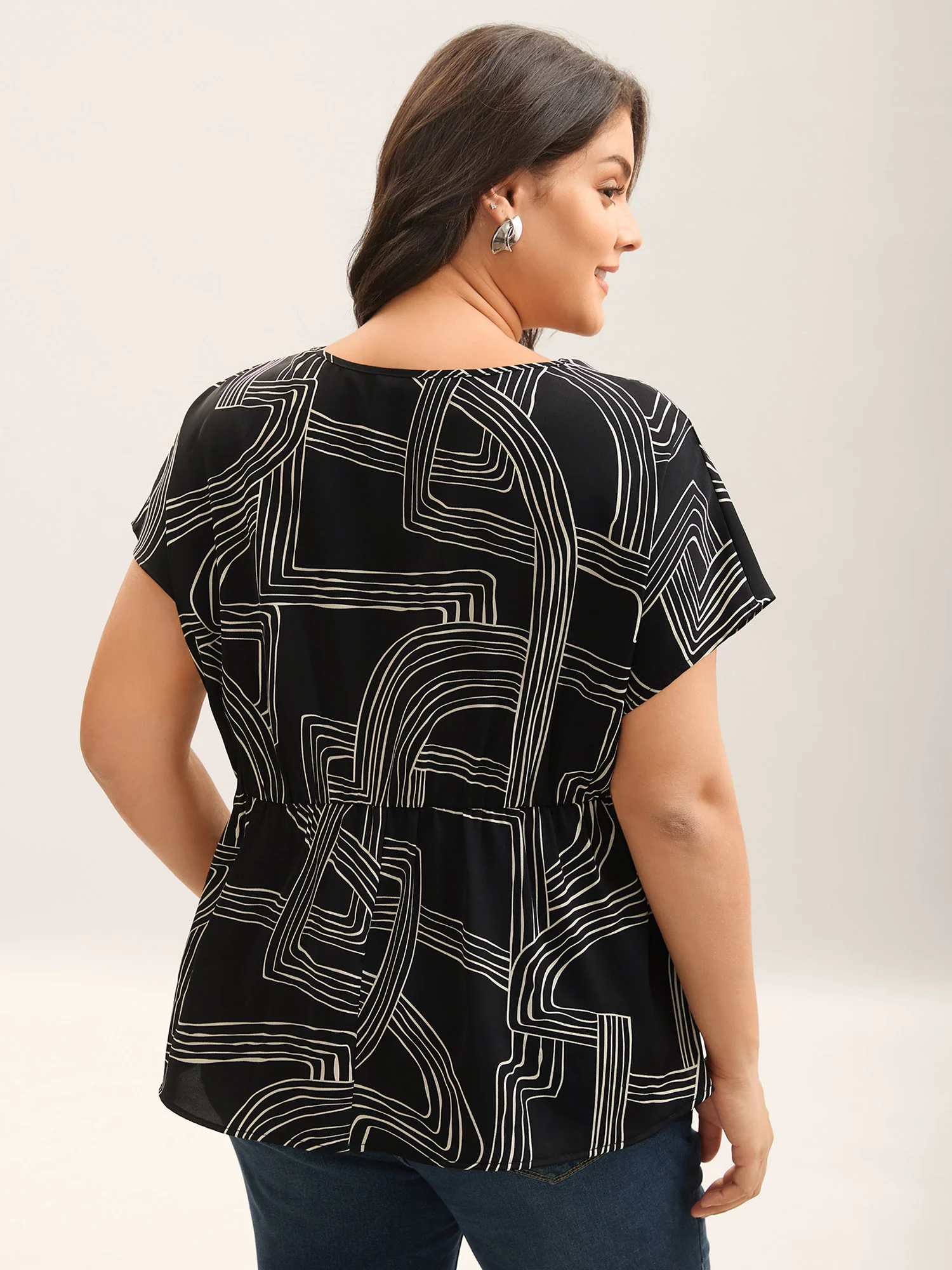 Abstract Print Cowl Neck Blouse - Image 5